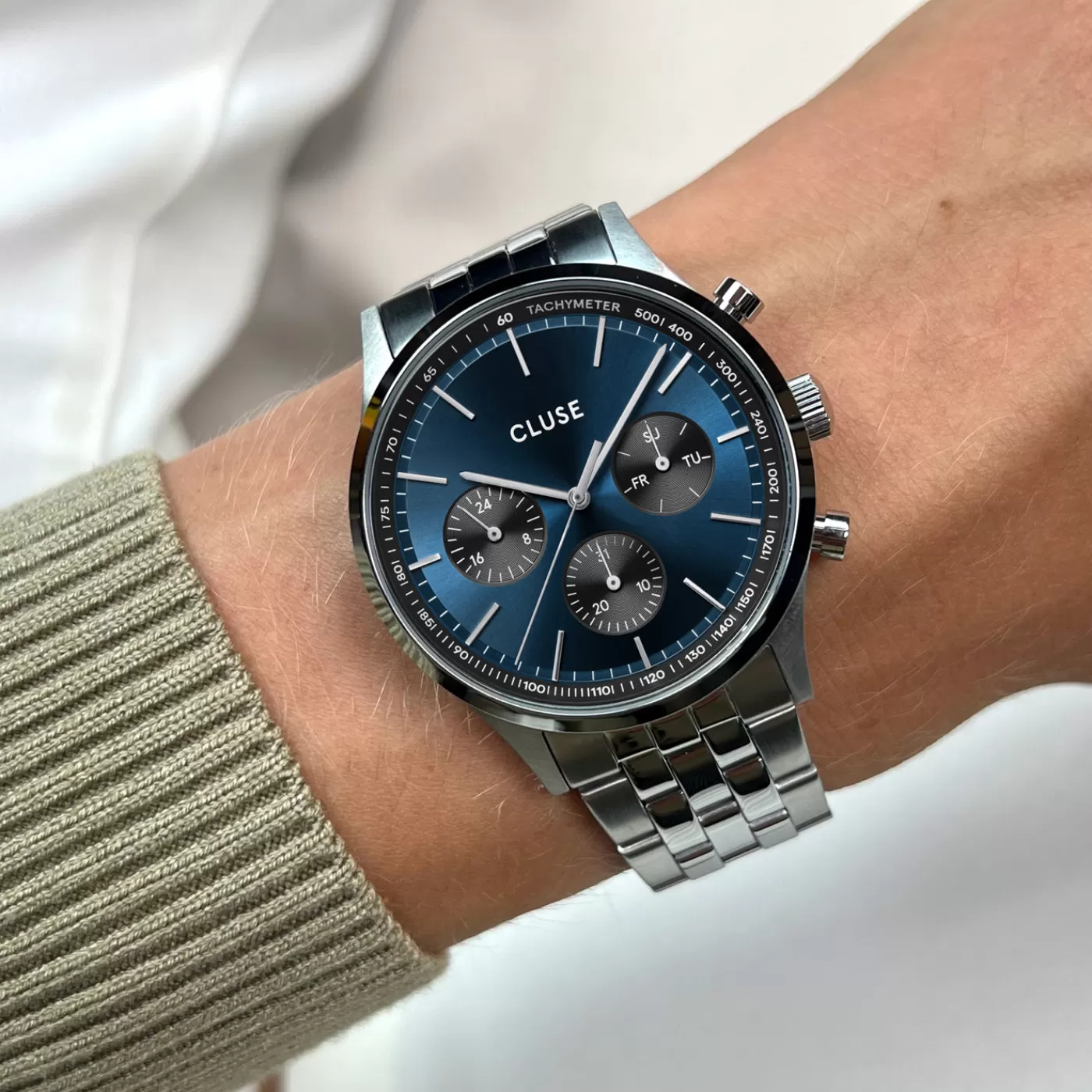 Anthéor Multifunction Watch Steel Blue and Black, Silver Colour>CLUSE Best Sale