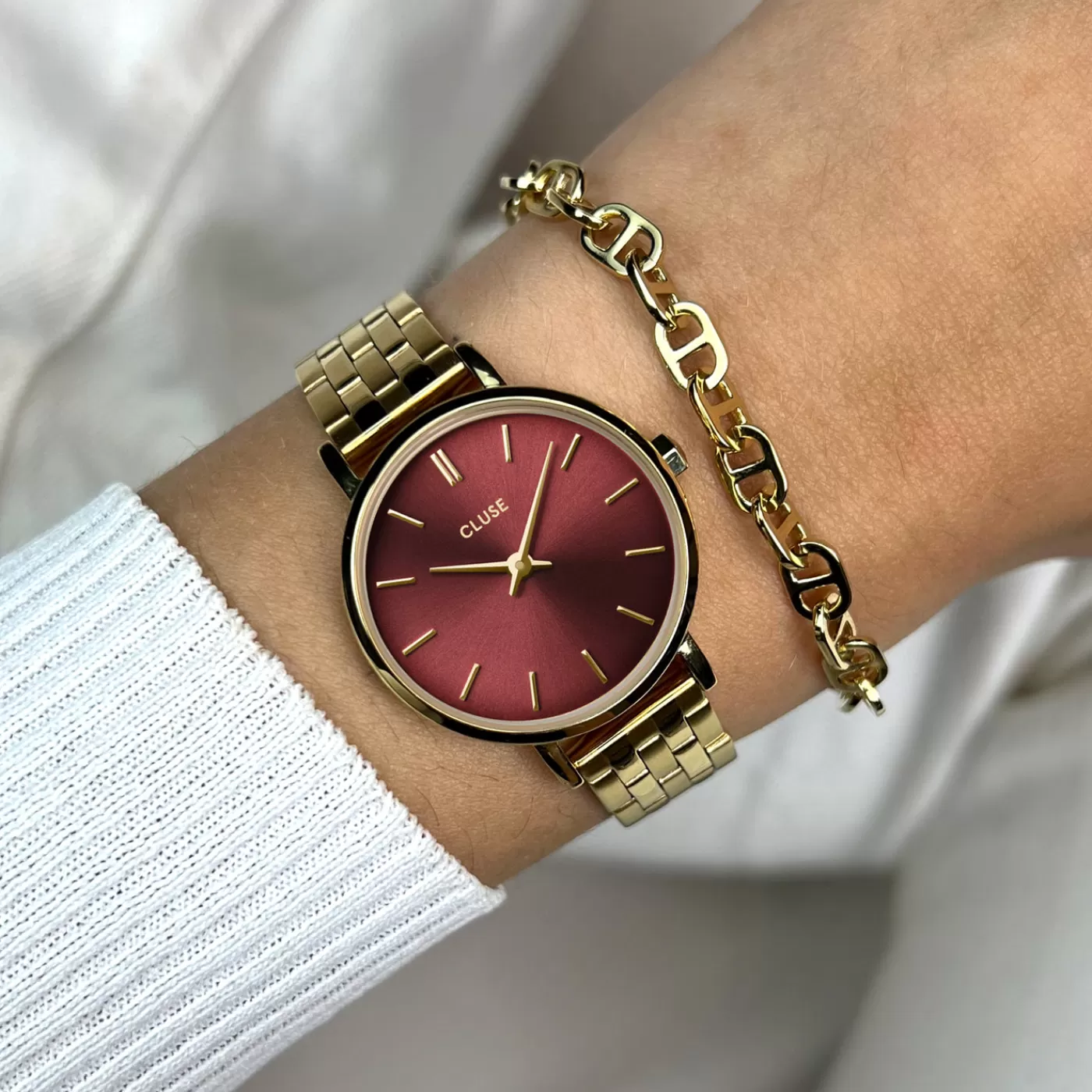 Boho Chic Petite Steel Watch, Dark Cherry, Gold Colour>CLUSE Flash Sale