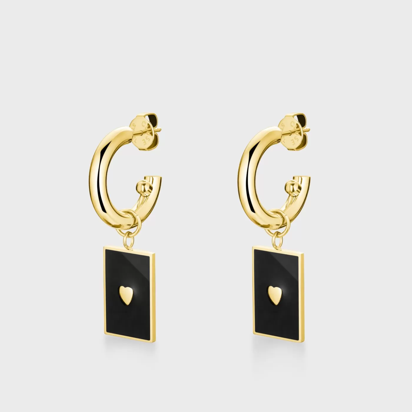 Essentielle Black Rectangular Charm Hoop Earrings, Gold Colour>CLUSE Online