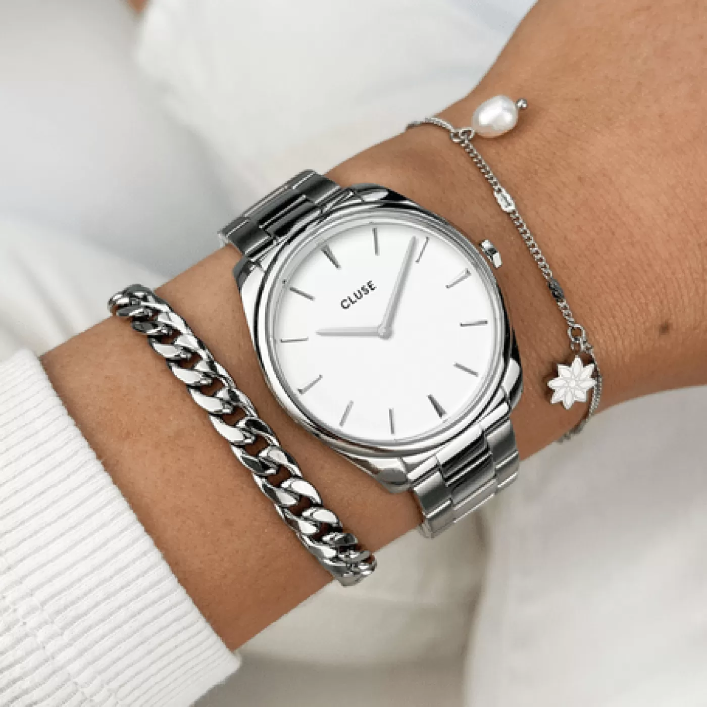 Essentielle Flat Curb Chain Bracelet Silver Colour>CLUSE Online