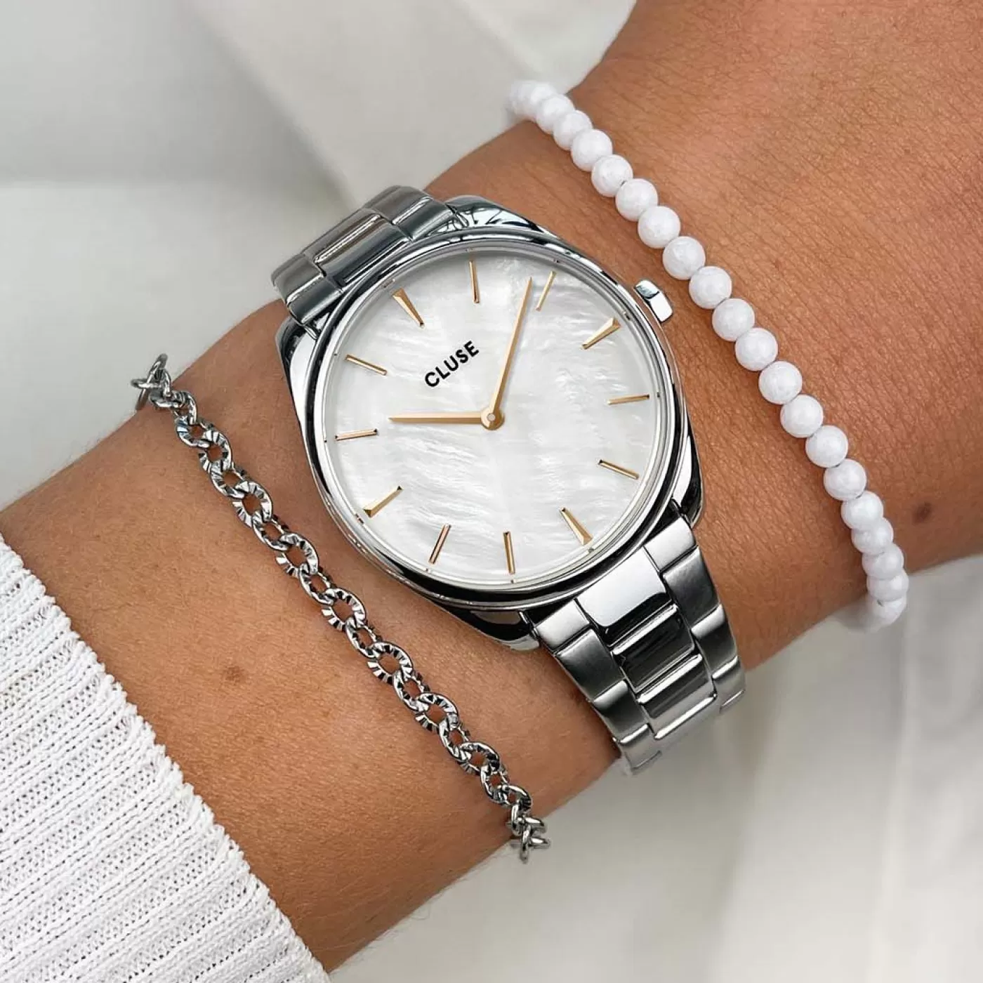 Féroce Petite Steel, White Pearl, Silver Colour>CLUSE Best