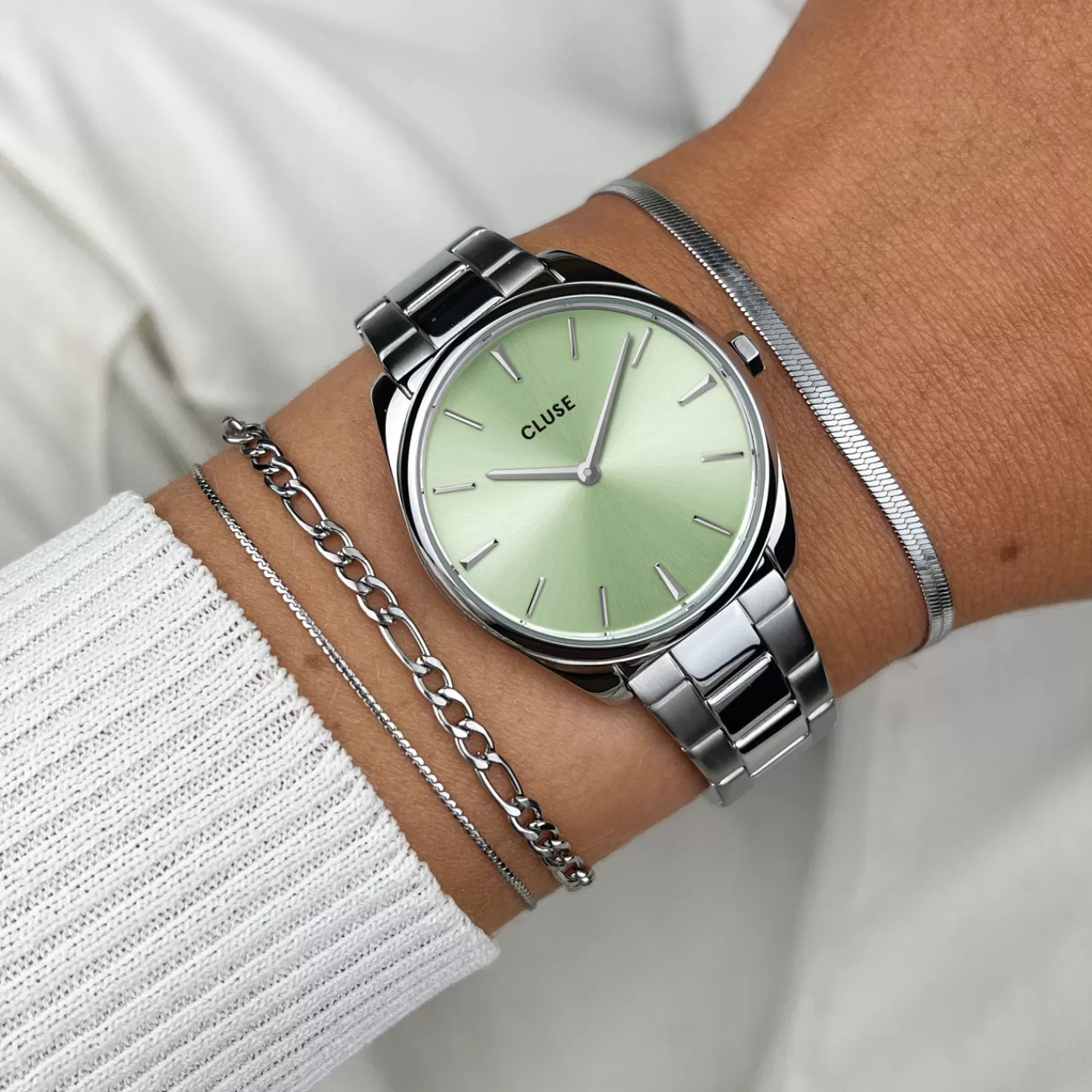 Féroce Petite Watch Steel Green, Silver Colour>CLUSE Shop