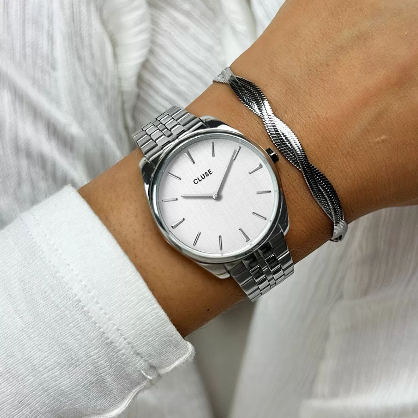 Féroce Petite Watch Steel, Silver Linen, Silver Colour>CLUSE Fashion