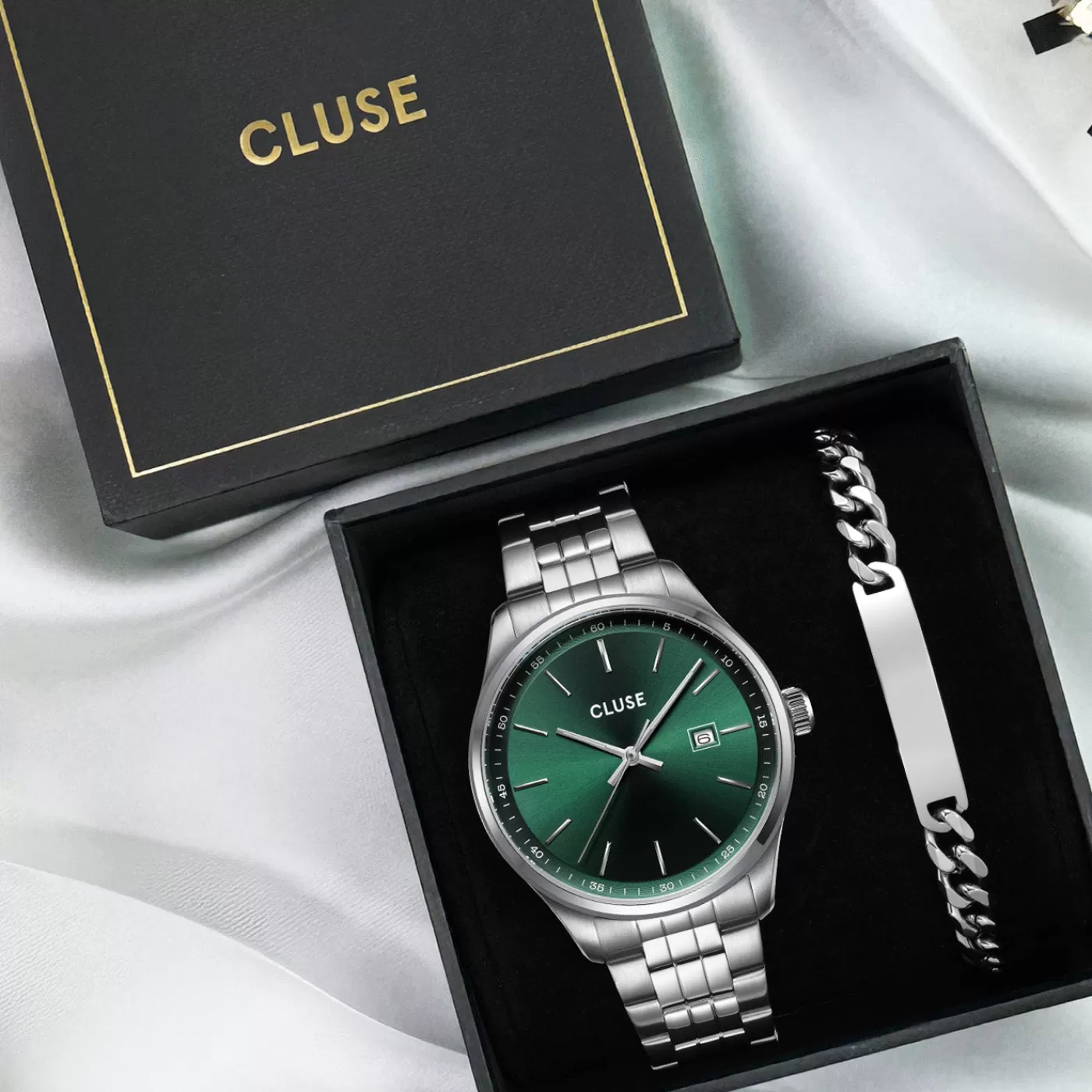 Gift Box Anthéor Steel Watch Green and Silver Chain Bracelet>CLUSE Fashion