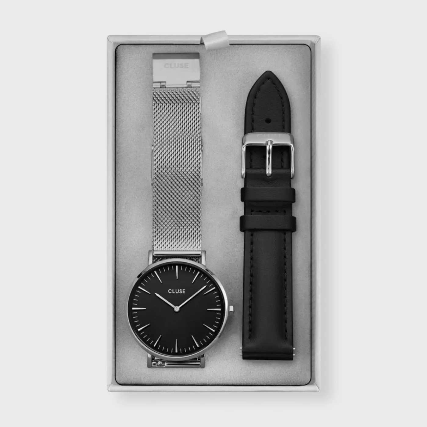 Gift Box Boho Chic Watch Mesh and Leather Strap, Silver Colour>CLUSE Online