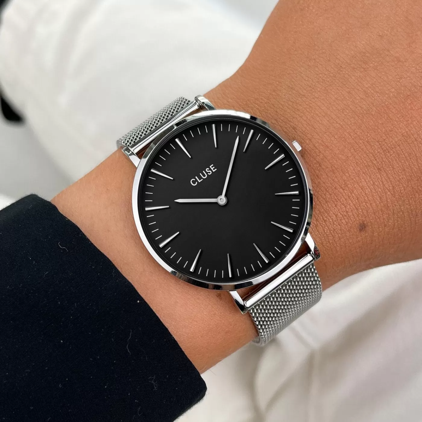 Gift Box Boho Chic Watch Mesh and Leather Strap, Silver Colour>CLUSE Online