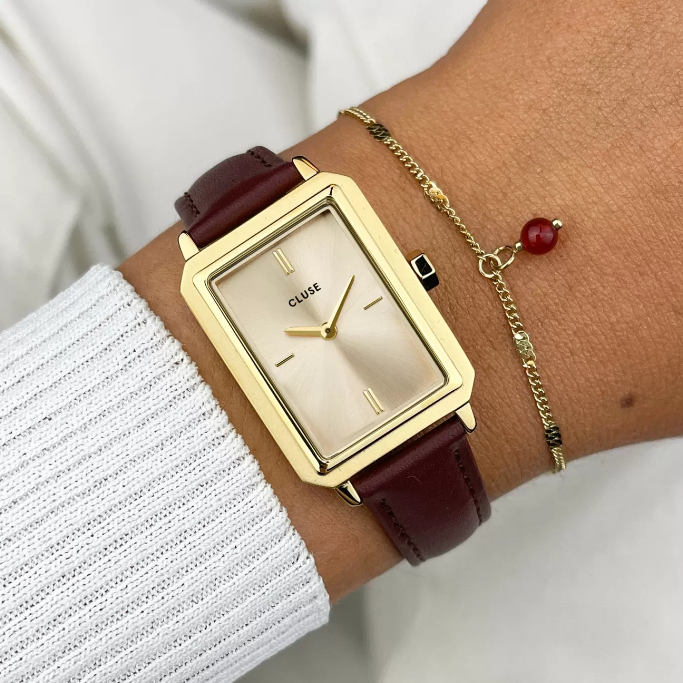 Gift Box Fluette Leather Watch and Chain Bracelet, Gold Colour>CLUSE Cheap
