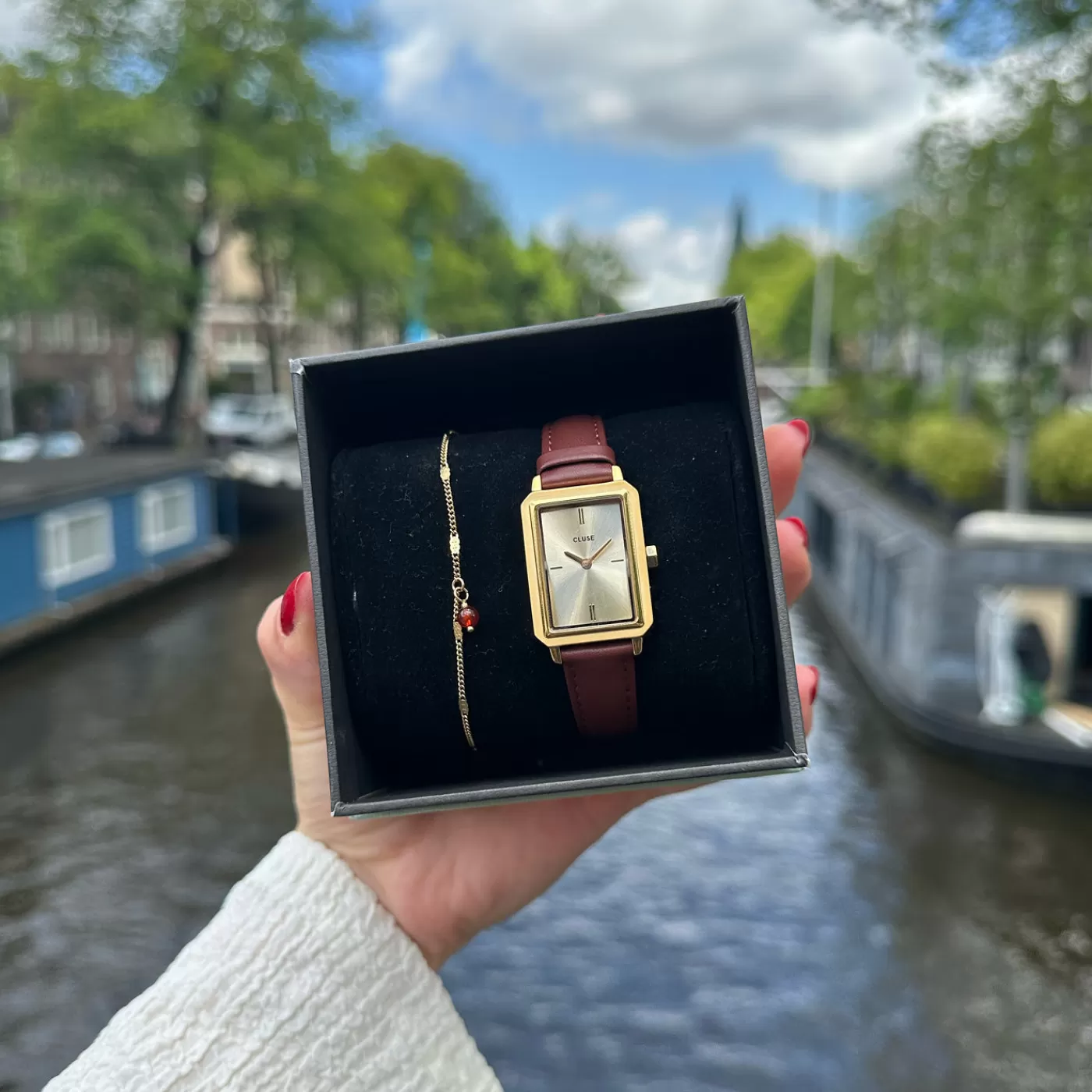 Gift Box Fluette Leather Watch and Chain Bracelet, Gold Colour>CLUSE Cheap