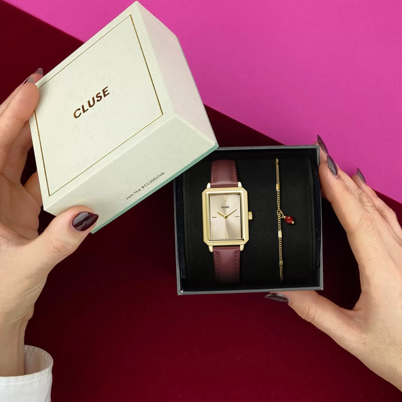 Gift Box Fluette Leather Watch and Chain Bracelet, Gold Colour>CLUSE Cheap