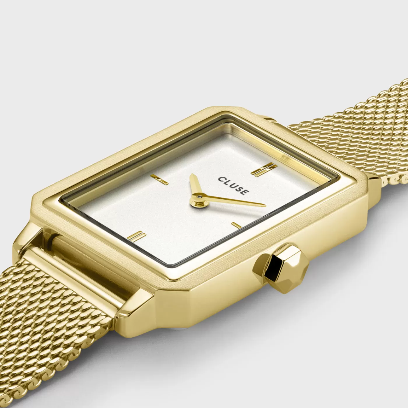 Gift Box Fluette Mesh White Watch and Double Chain Bracelet, Gold Colour>CLUSE Discount