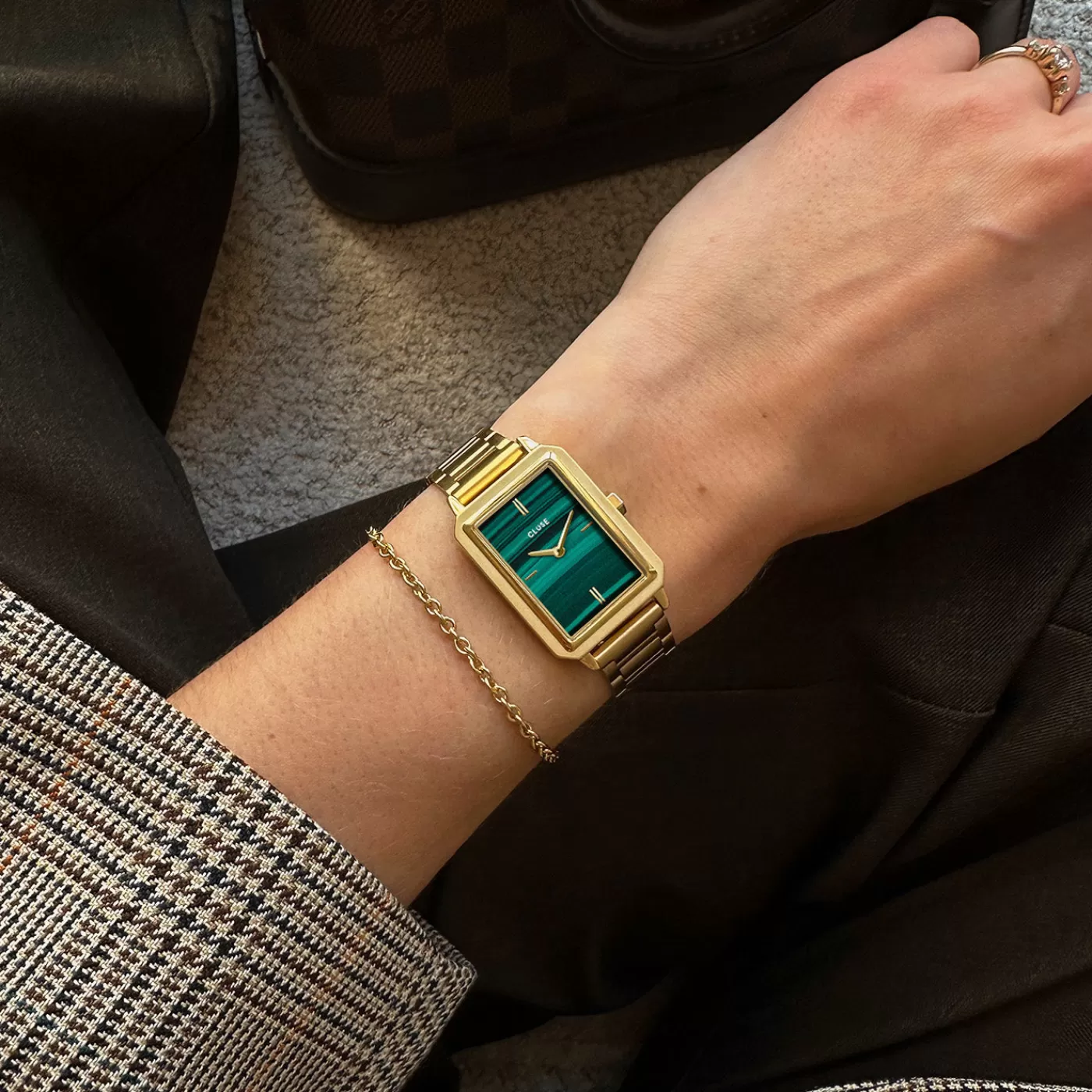 Gift Box Fluette Steel Green Watch and Round Chain Bracelet, Gold Colour>CLUSE Fashion
