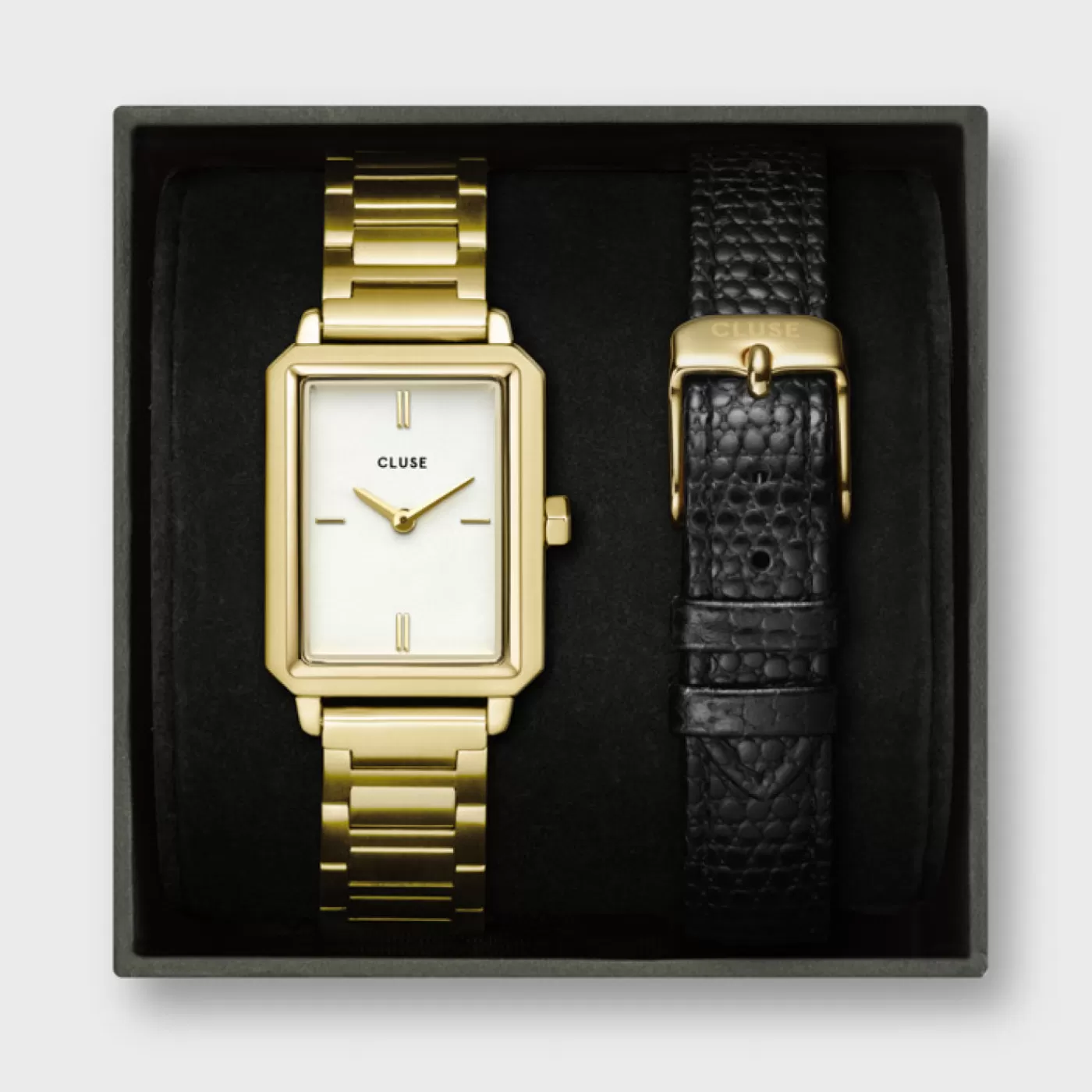 Gift Box Fluette Steel Watch and Black Leather Lizard Strap, Gold Colour>CLUSE Cheap