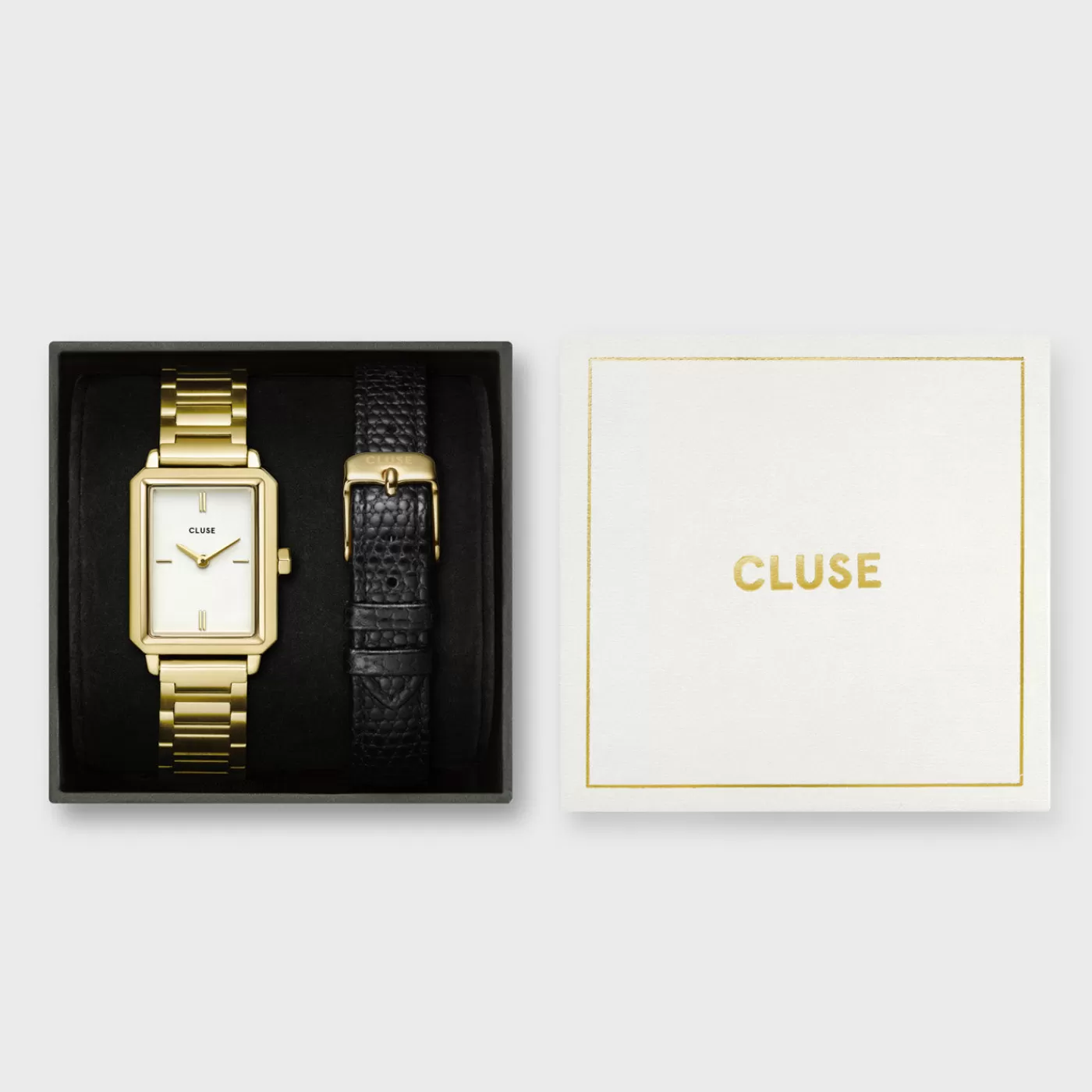 Gift Box Fluette Steel Watch and Black Leather Lizard Strap, Gold Colour>CLUSE Cheap