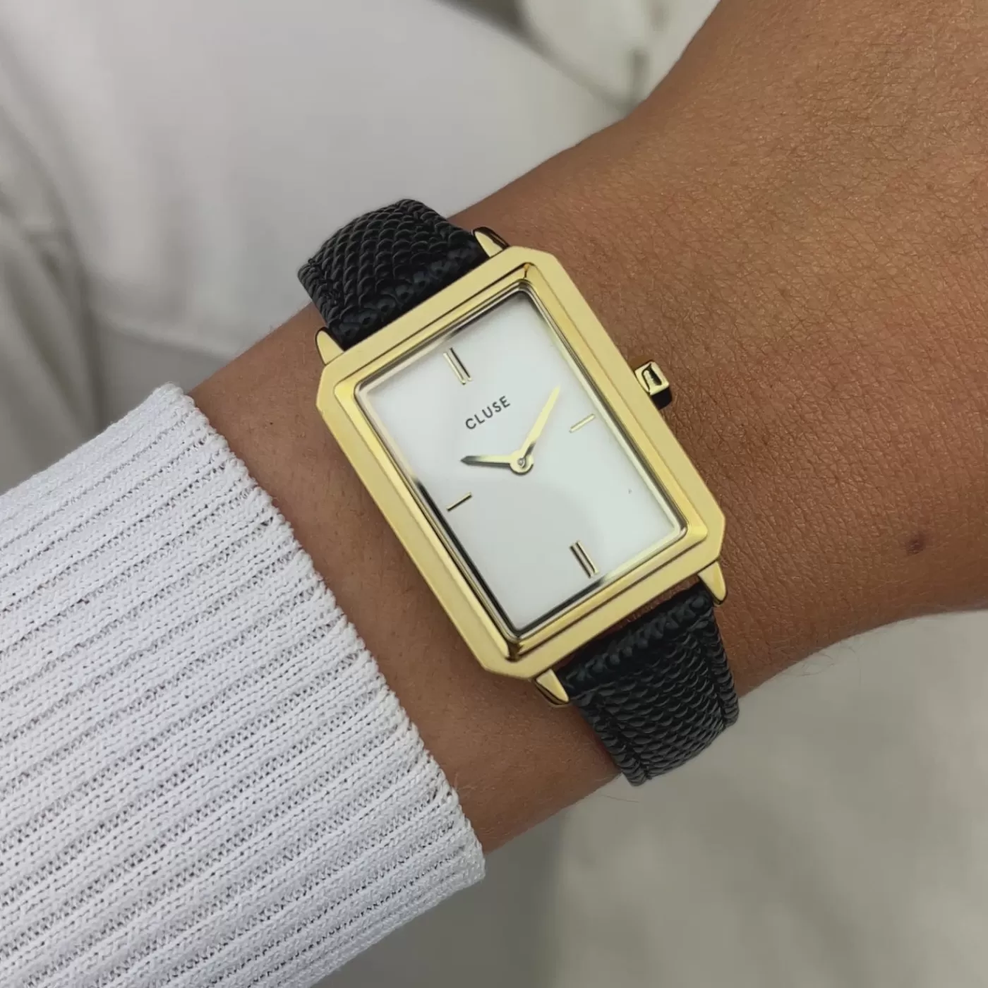 Gift Box Fluette Steel Watch and Black Leather Lizard Strap, Gold Colour>CLUSE Cheap