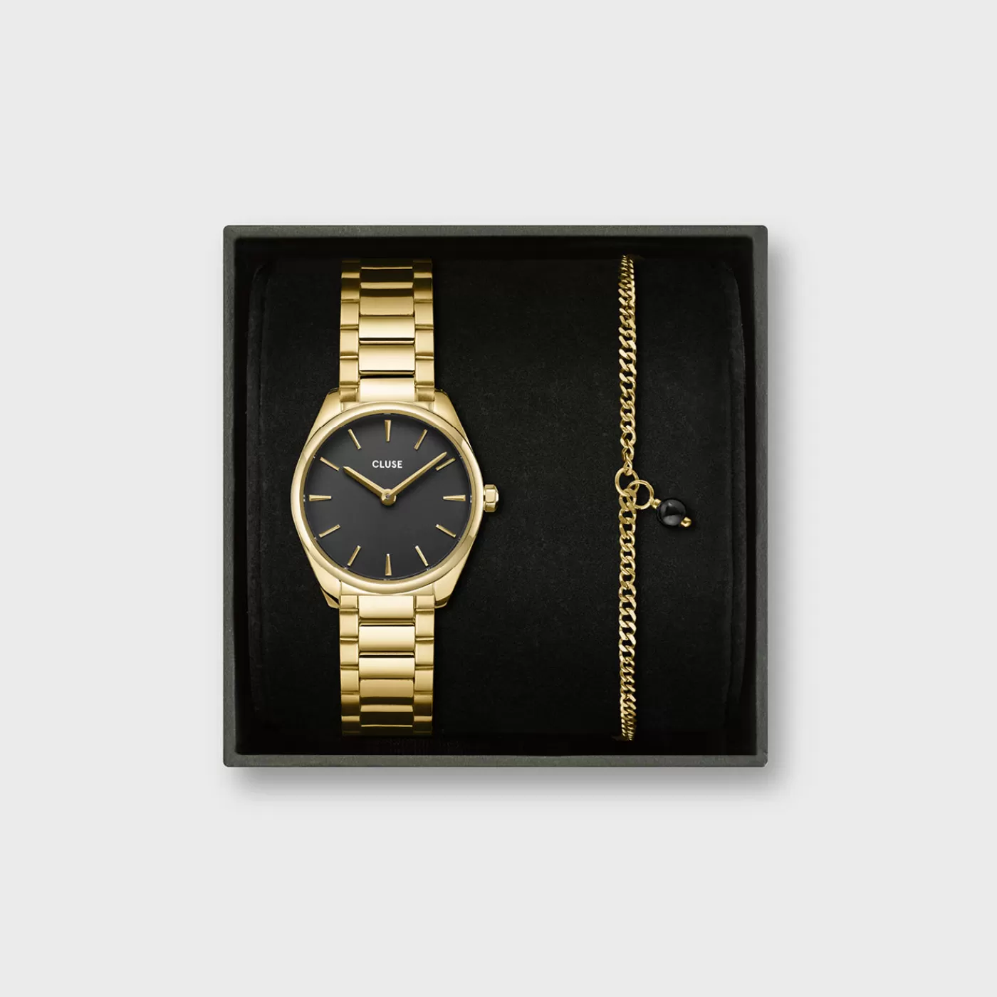 Gift Box Féroce Mini Watch Black & Chain Bracelet, Gold Colour>CLUSE Sale