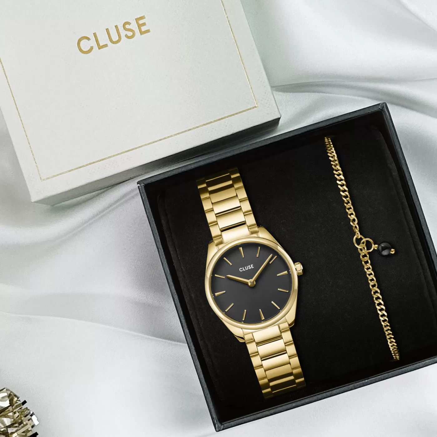 Gift Box Féroce Mini Watch Black & Chain Bracelet, Gold Colour>CLUSE Sale