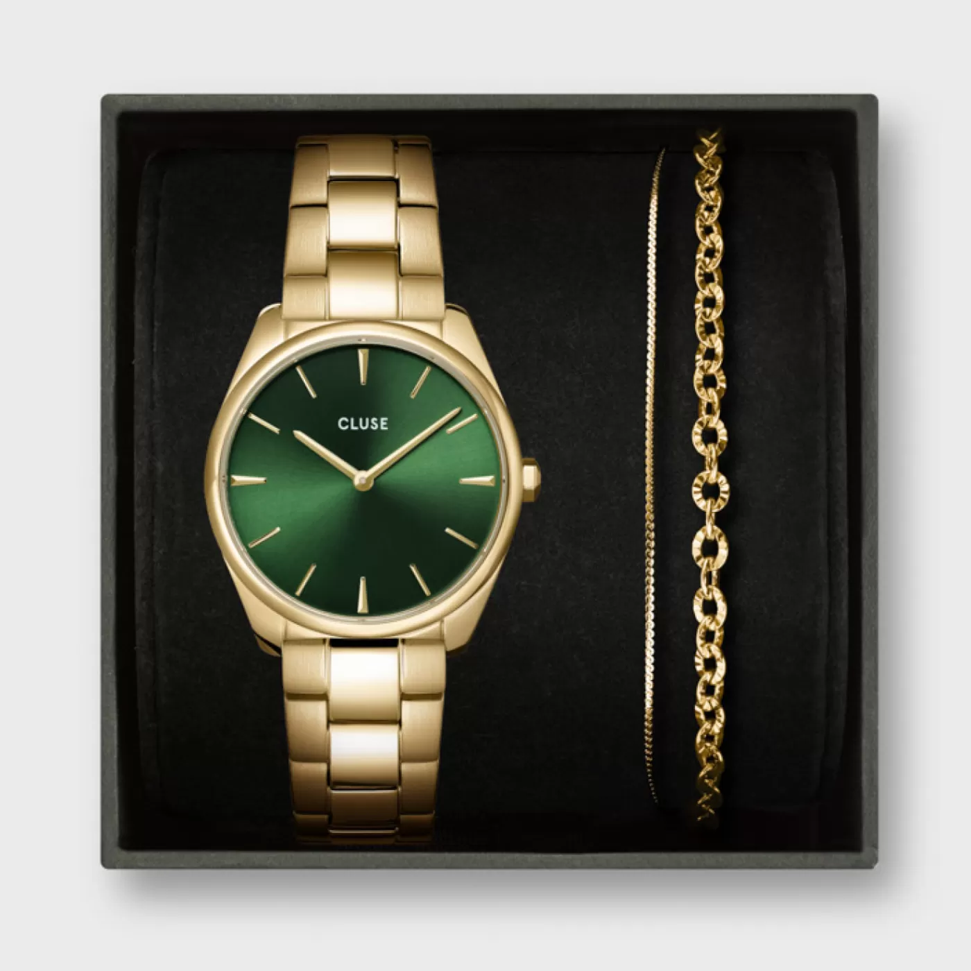 Gift Box Féroce Petite Steel Watch and Double Chain Bracelet, Gold Colour>CLUSE Online