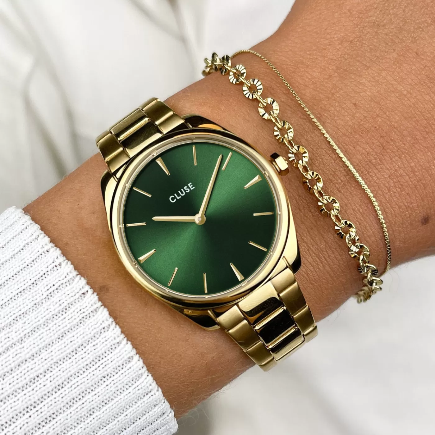Gift Box Féroce Petite Steel Watch and Double Chain Bracelet, Gold Colour>CLUSE Online