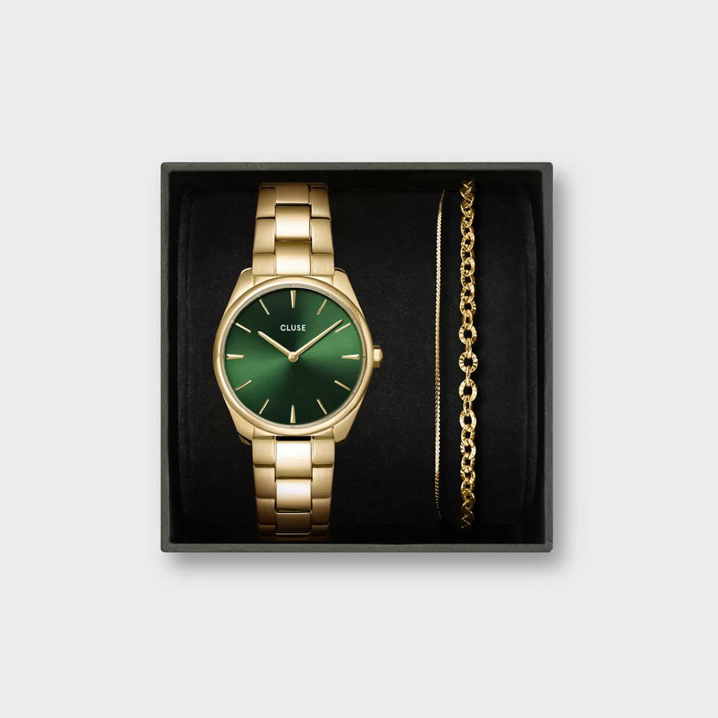 Gift Box Féroce Petite Steel Watch and Double Chain Bracelet, Gold Colour>CLUSE Online