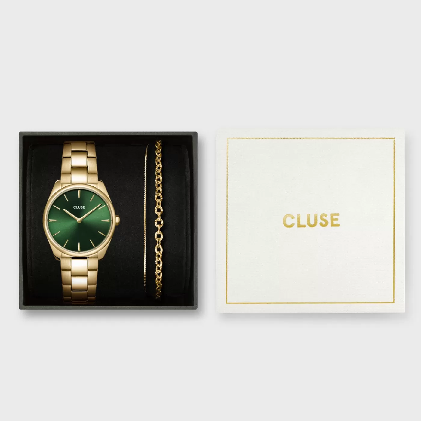 Gift Box Féroce Petite Steel Watch and Double Chain Bracelet, Gold Colour>CLUSE Online