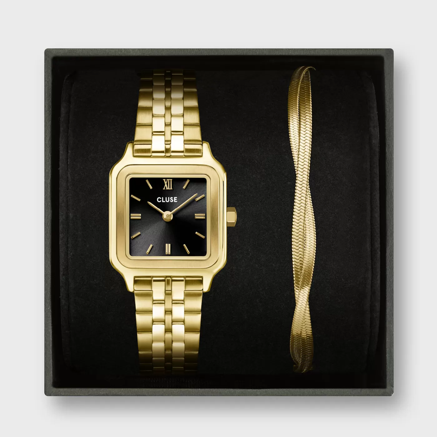 Gift Box Gracieuse Petite Watch Steel, Black & Twisted Snake Bracelet, Gold Colour>CLUSE Shop