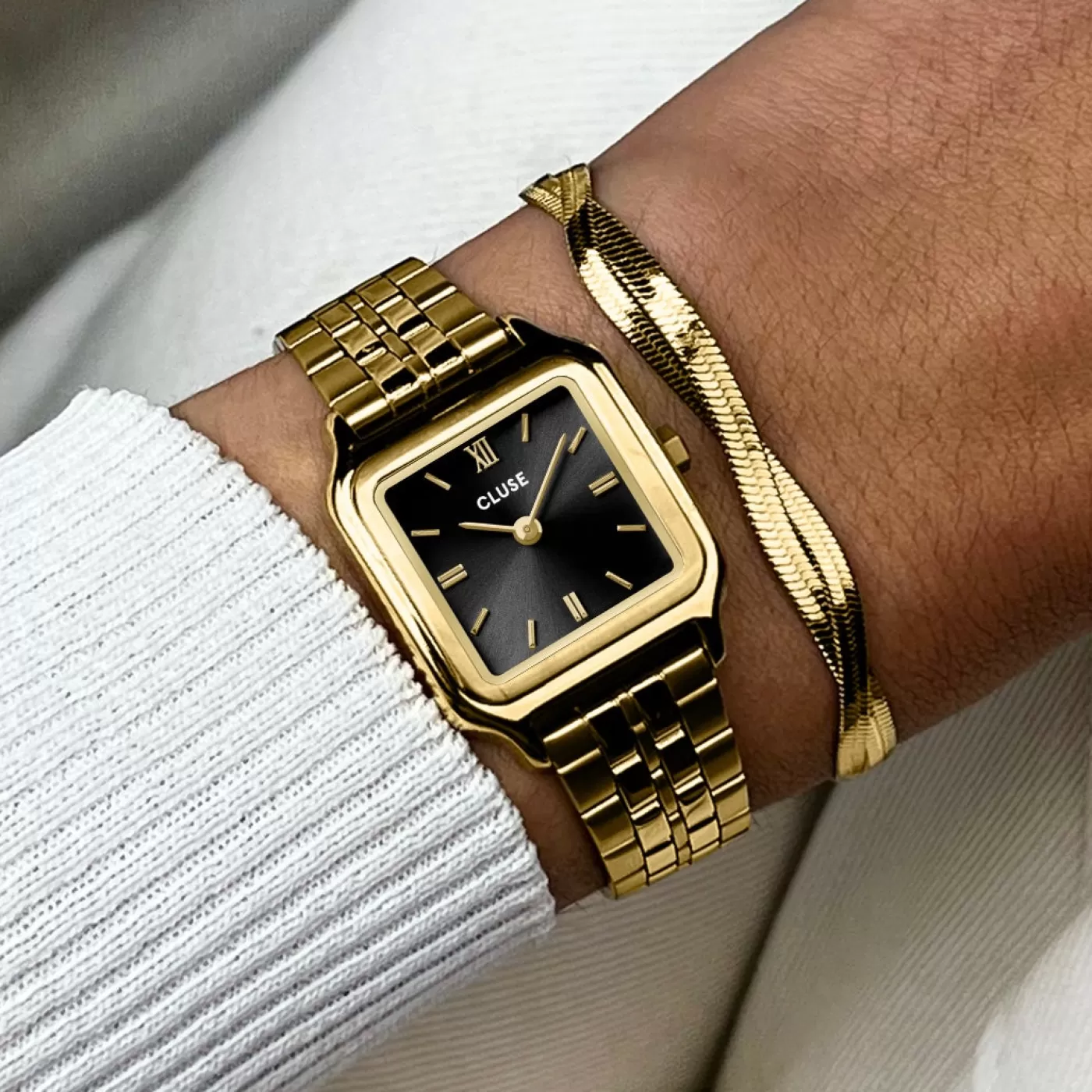 Gift Box Gracieuse Petite Watch Steel, Black & Twisted Snake Bracelet, Gold Colour>CLUSE Shop