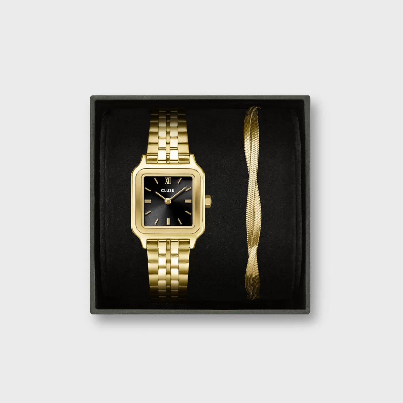 Gift Box Gracieuse Petite Watch Steel, Black & Twisted Snake Bracelet, Gold Colour>CLUSE Shop