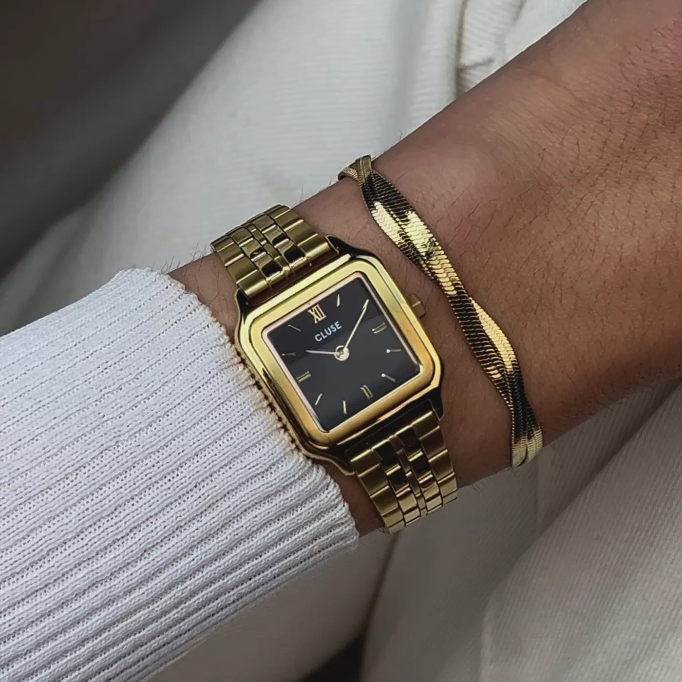 Gift Box Gracieuse Petite Watch Steel, Black & Twisted Snake Bracelet, Gold Colour>CLUSE Shop