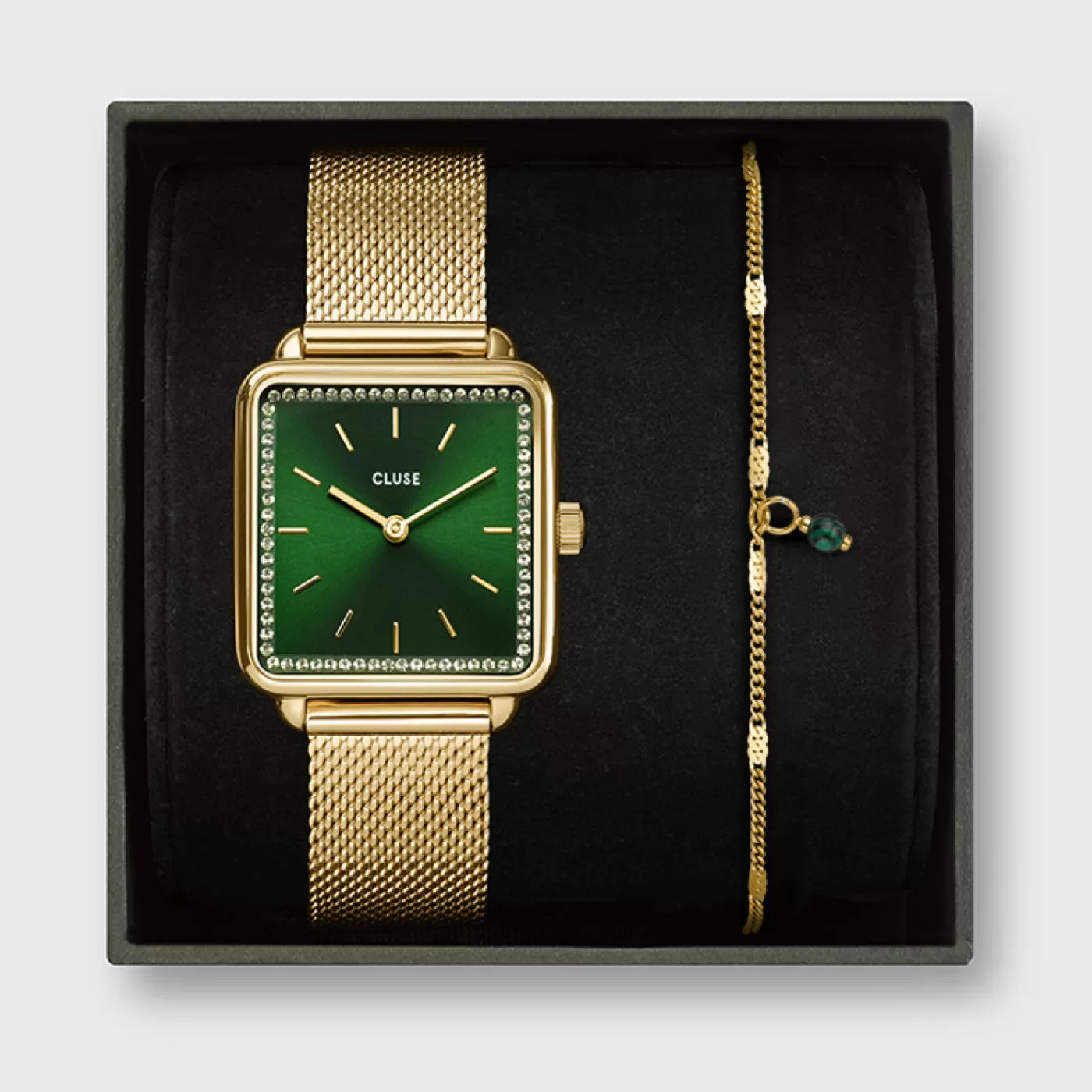 Gift Box La Tétragone Mesh and Malachite Bracelet Gold Colour>CLUSE Cheap