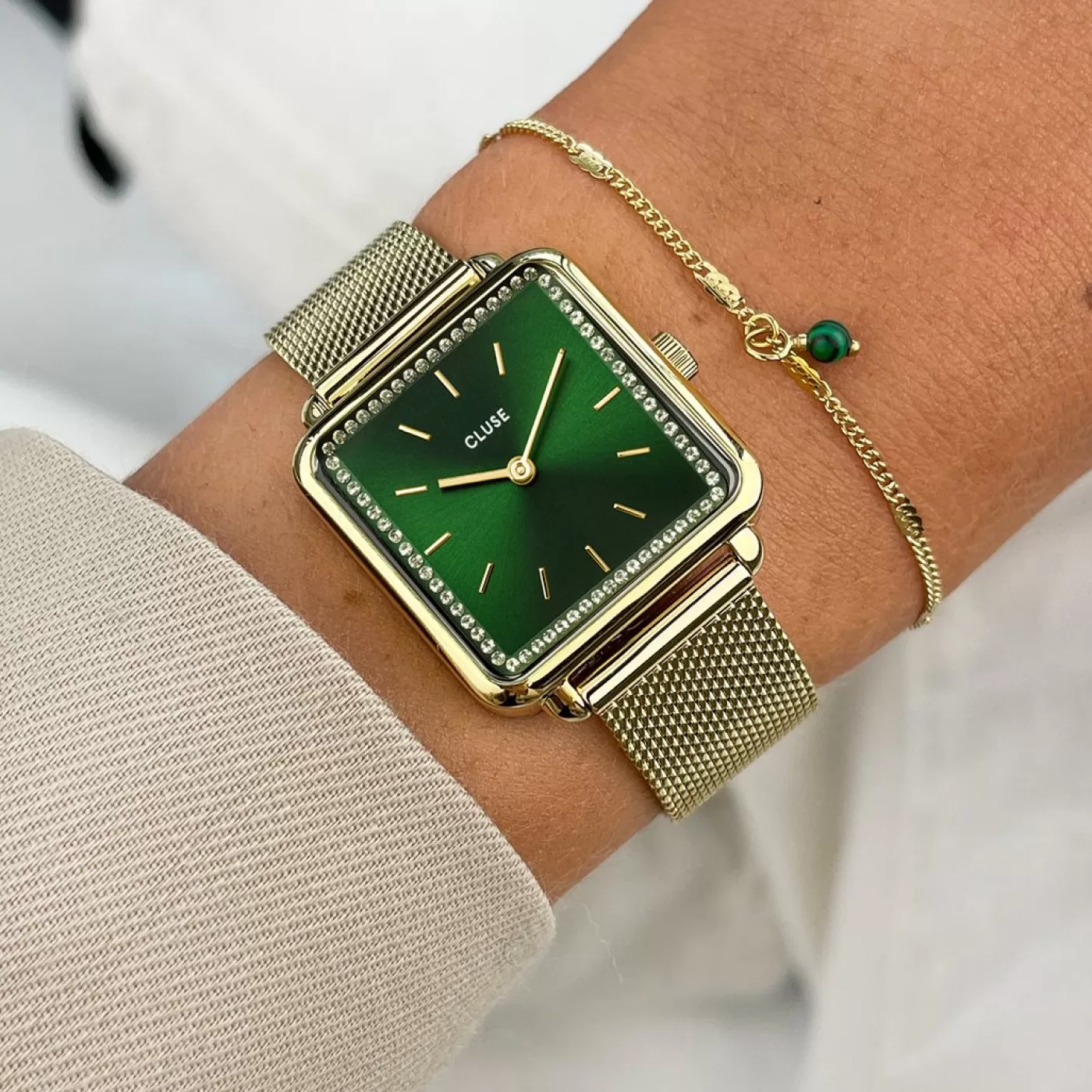 Gift Box La Tétragone Mesh and Malachite Bracelet Gold Colour>CLUSE Cheap
