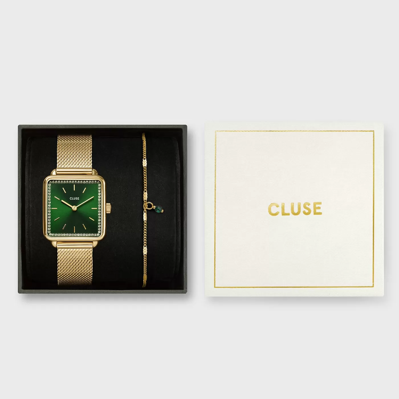 Gift Box La Tétragone Mesh and Malachite Bracelet Gold Colour>CLUSE Cheap