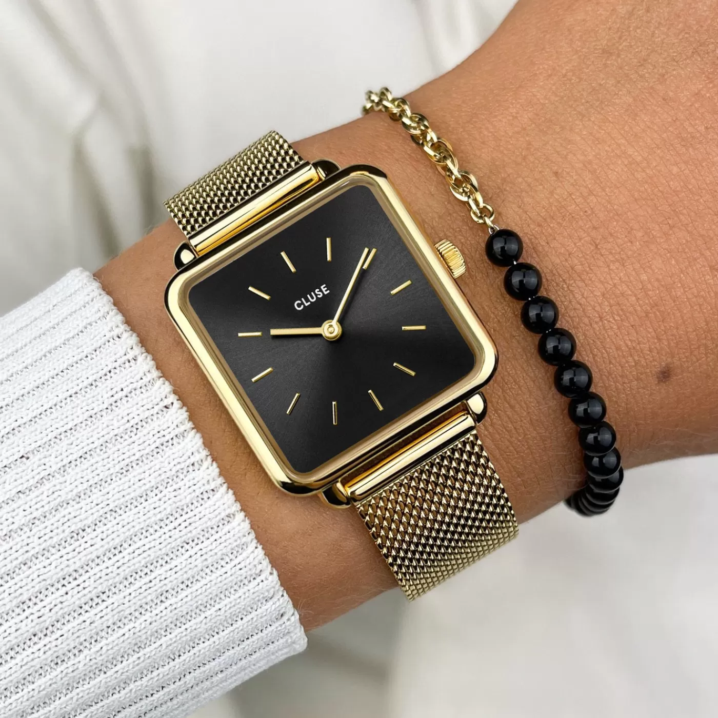 Gift Box La Tétragone Mesh Watch & Beads Bracelet, Gold Colour>CLUSE Flash Sale