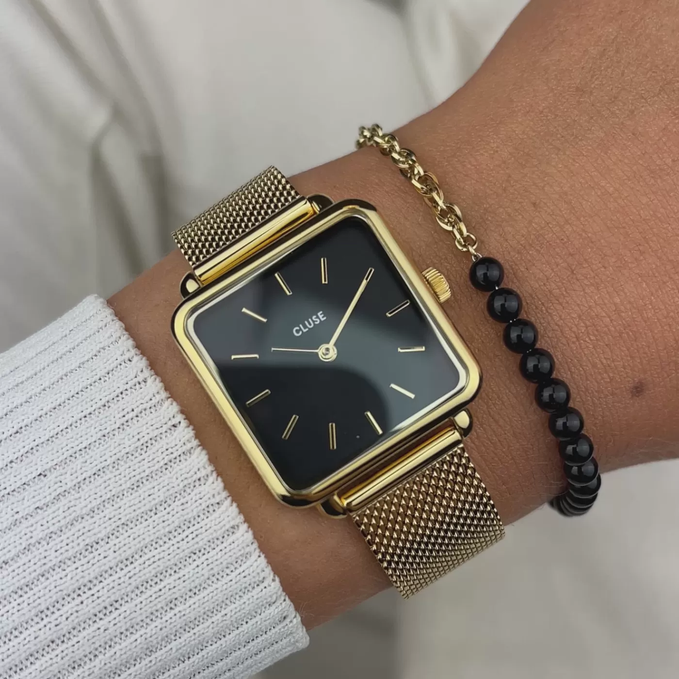 Gift Box La Tétragone Mesh Watch & Beads Bracelet, Gold Colour>CLUSE Flash Sale