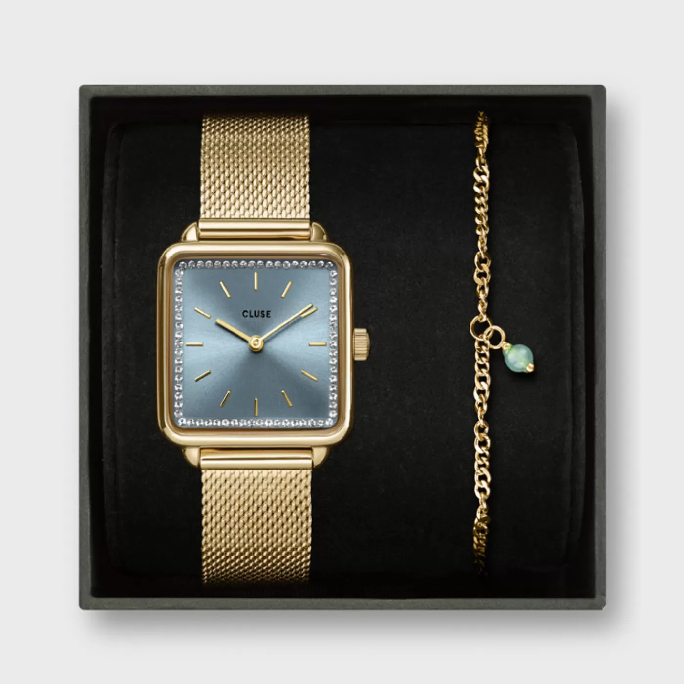 Gift Box La Tétragone Mesh Watch & Chain Bracelet, Gold Colour>CLUSE Clearance