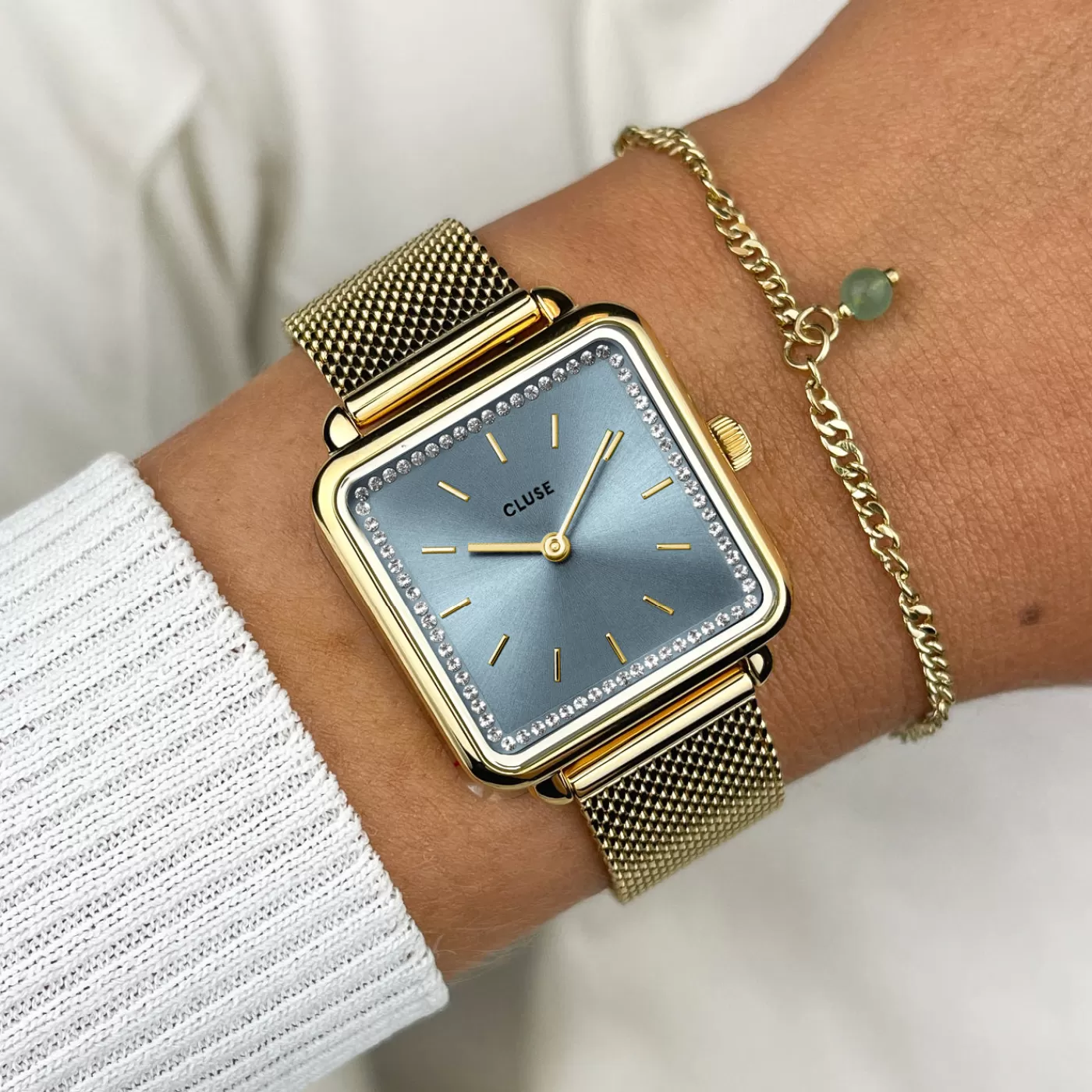 Gift Box La Tétragone Mesh Watch & Chain Bracelet, Gold Colour>CLUSE Clearance