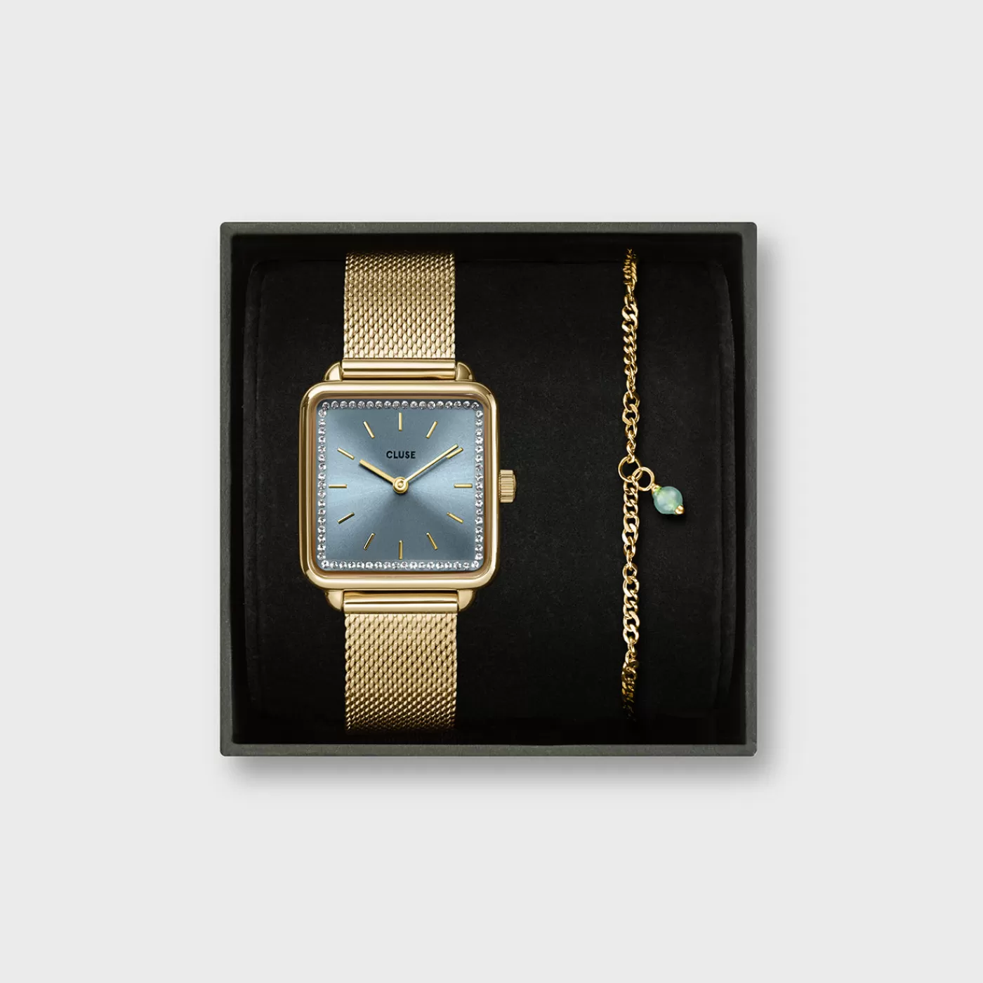 Gift Box La Tétragone Mesh Watch & Chain Bracelet, Gold Colour>CLUSE Clearance
