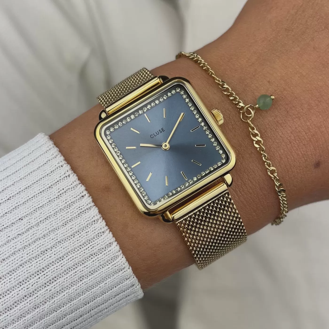 Gift Box La Tétragone Mesh Watch & Chain Bracelet, Gold Colour>CLUSE Clearance