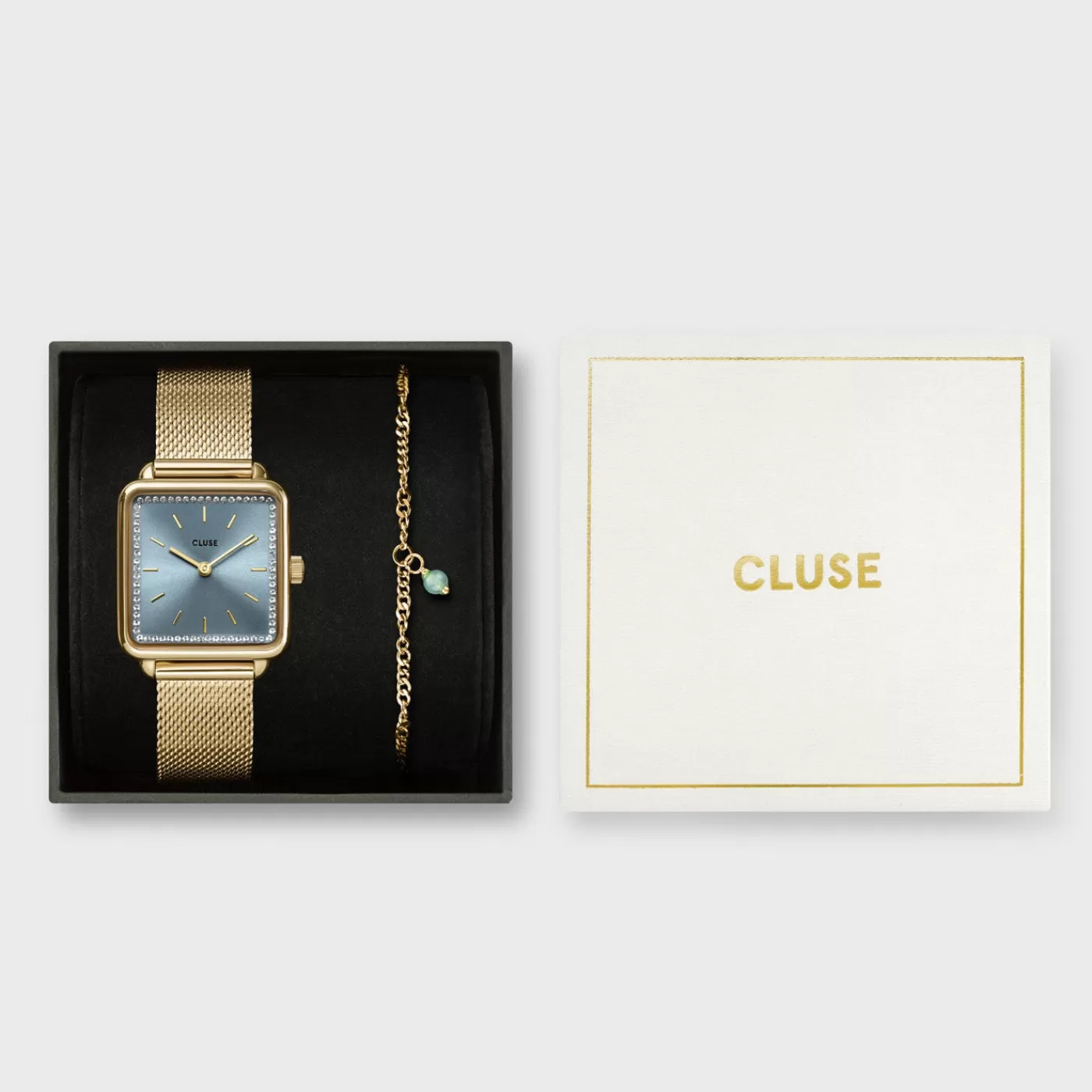 Gift Box La Tétragone Mesh Watch & Chain Bracelet, Gold Colour>CLUSE Clearance