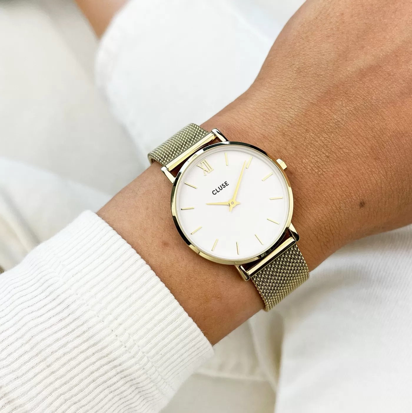 Gift Box Minuit Watch Mesh & Grey Leather Strap, Gold Colour>CLUSE Best