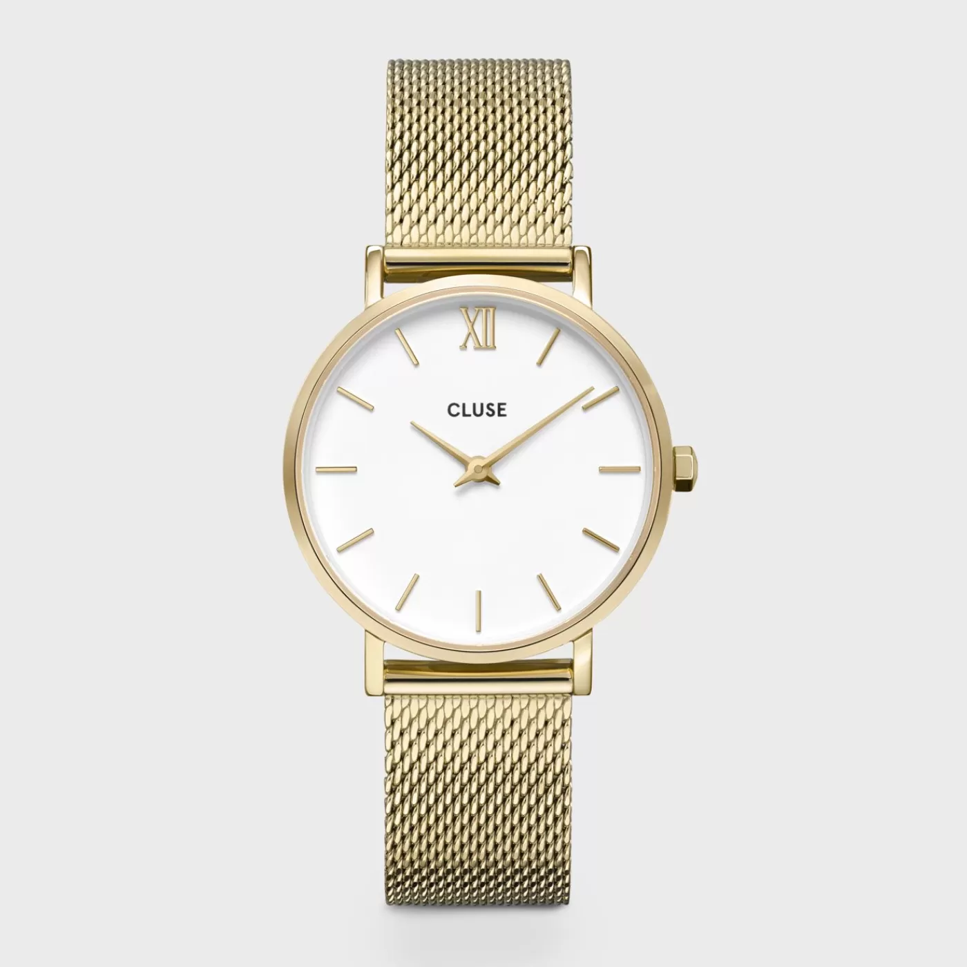 Gift Box Minuit Watch Mesh & Grey Leather Strap, Gold Colour>CLUSE Best