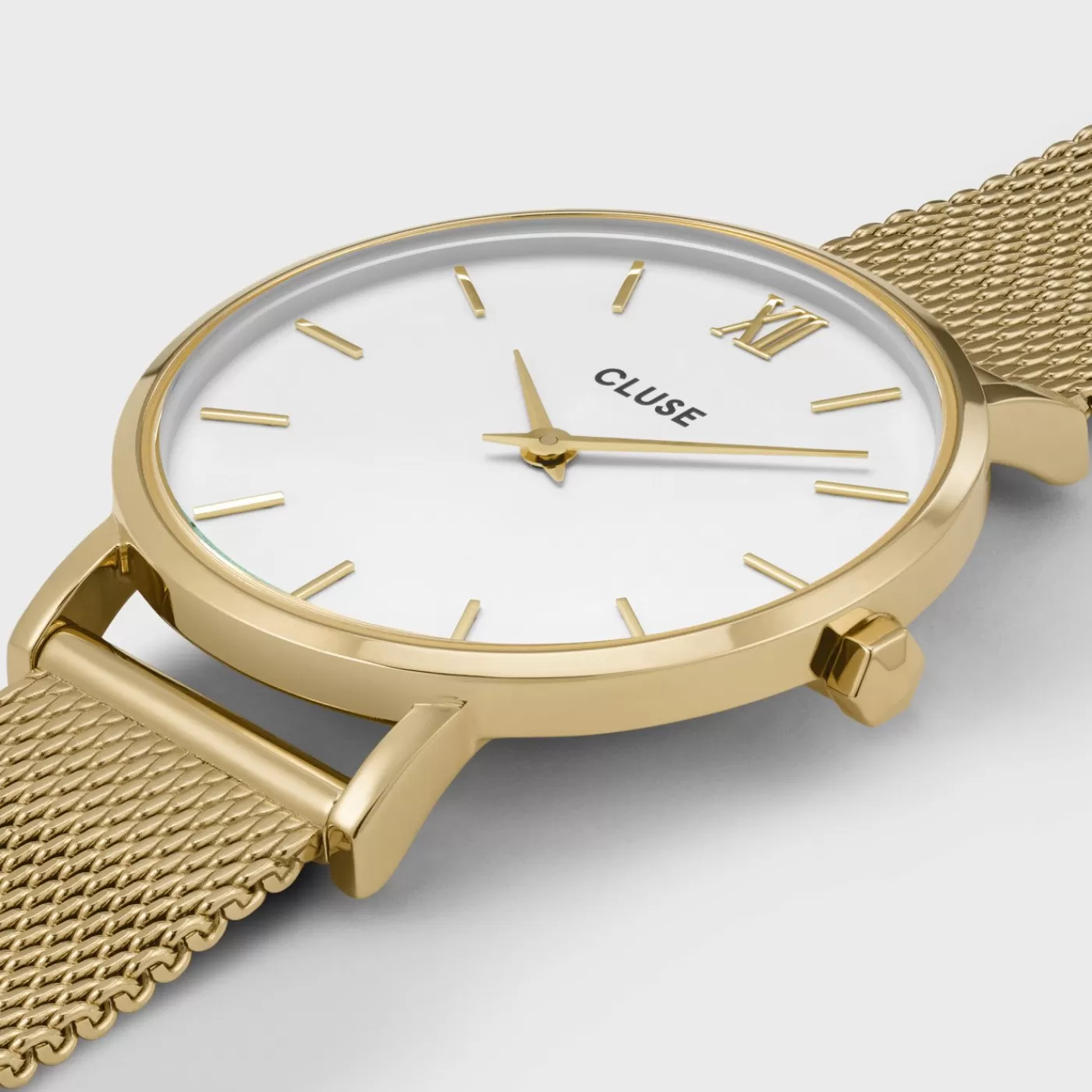 Gift Box Minuit Watch Mesh & Grey Leather Strap, Gold Colour>CLUSE Best