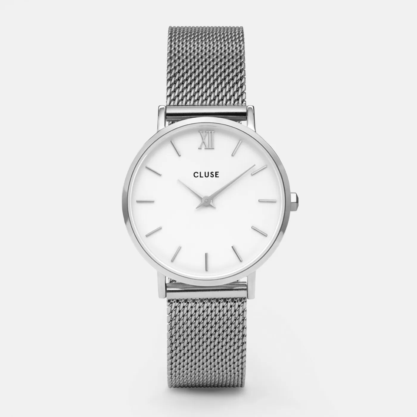 Gift Box Minuit Watch Mesh & Grey Leather Strap, Silver Colour>CLUSE Sale