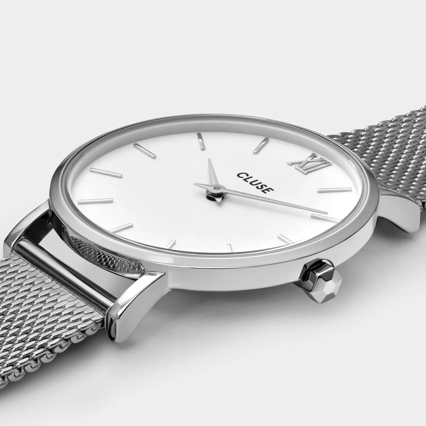 Gift Box Minuit Watch Mesh & Grey Leather Strap, Silver Colour>CLUSE Sale
