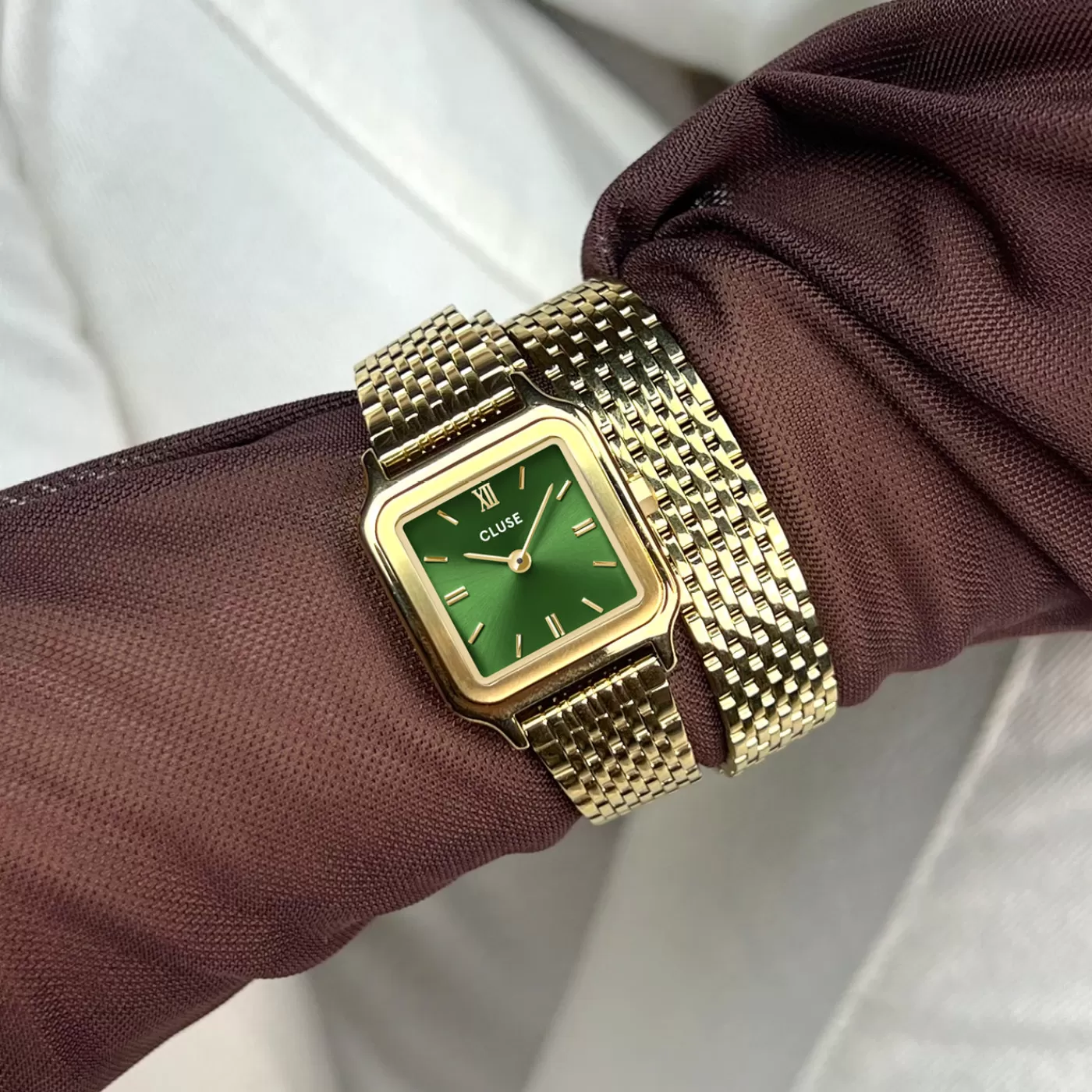 Gracieuse Petite Watch Double Steel, Forest Green, Gold Colour>CLUSE Hot
