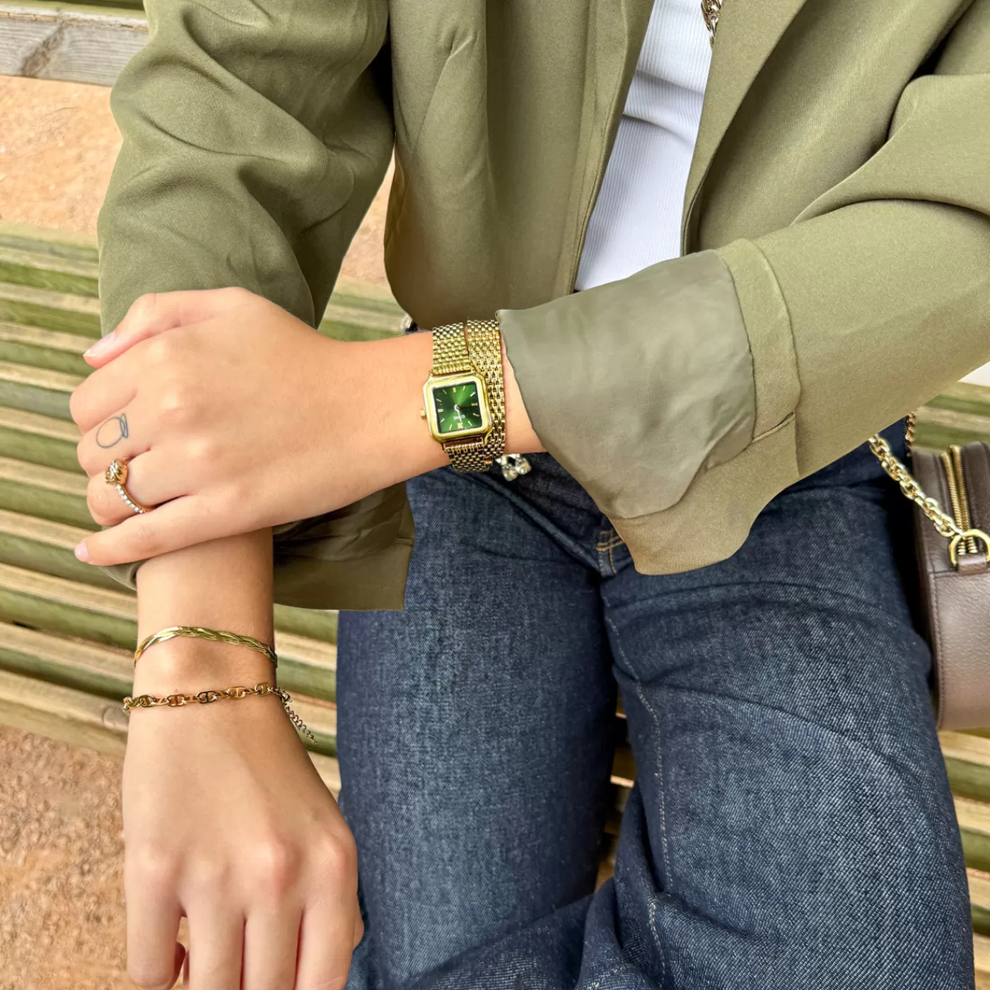 Gracieuse Petite Watch Double Steel, Forest Green, Gold Colour>CLUSE Hot