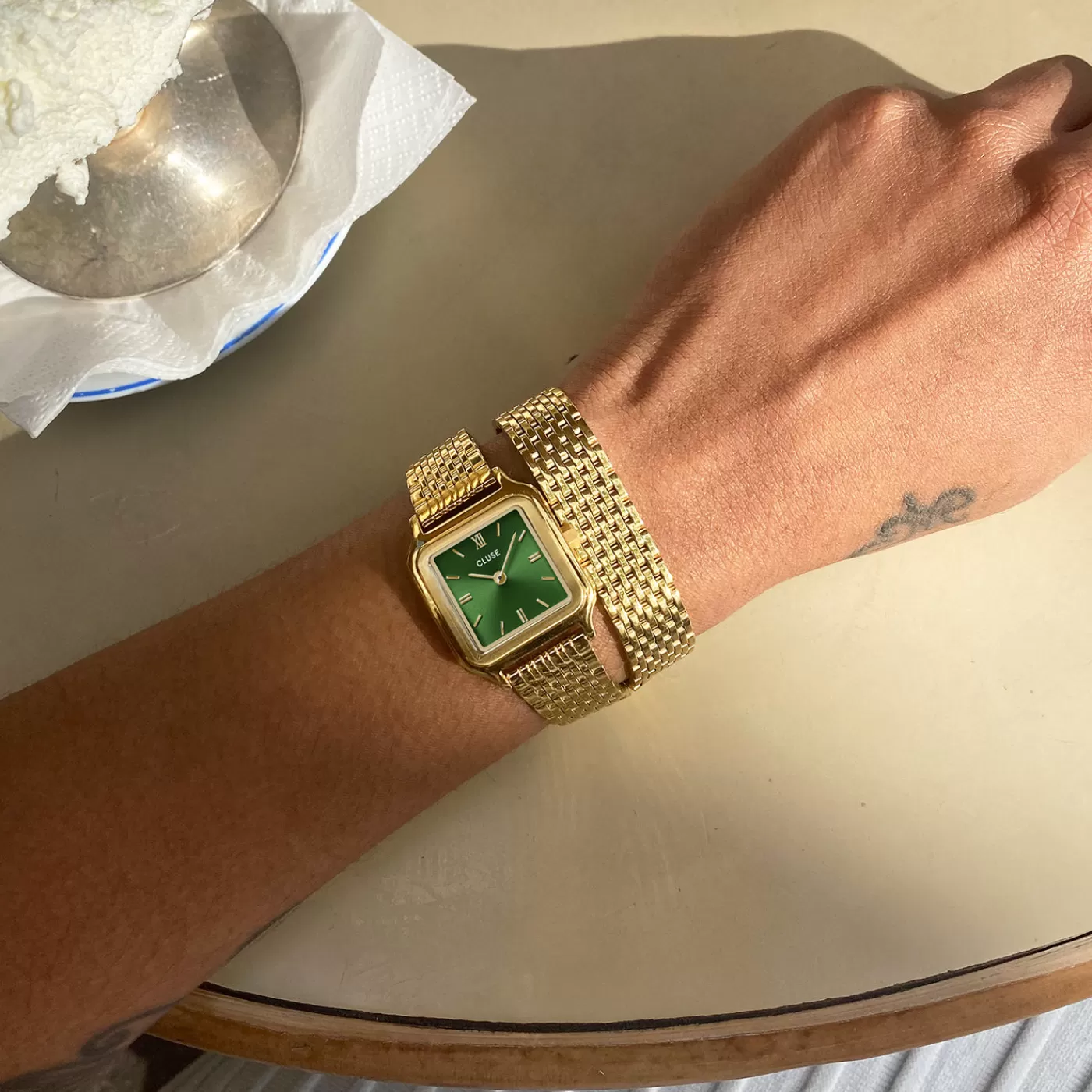Gracieuse Petite Watch Double Steel, Forest Green, Gold Colour>CLUSE Hot