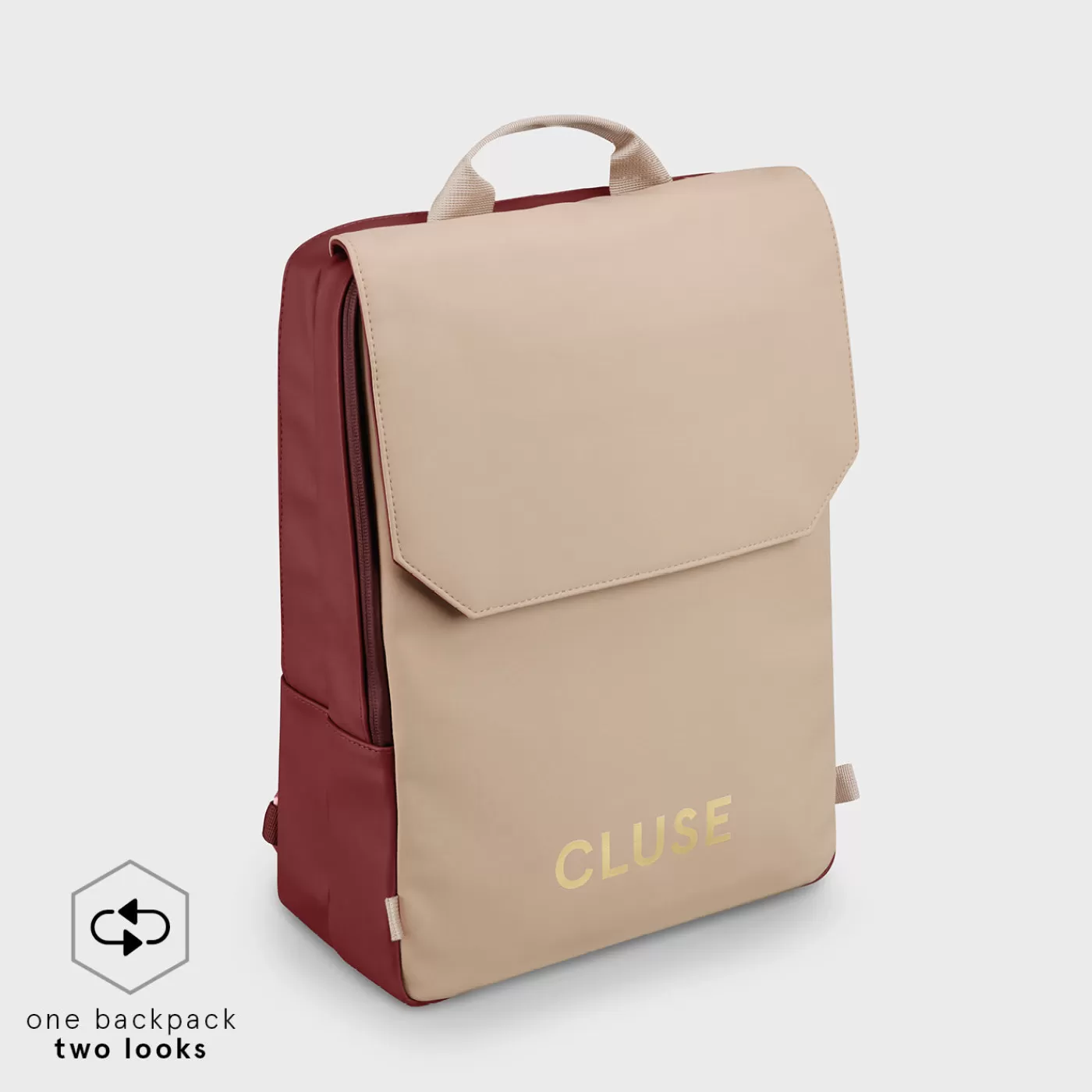 Le Réversible Backpack, Bordeaux Beige, Gold Colour>CLUSE Outlet