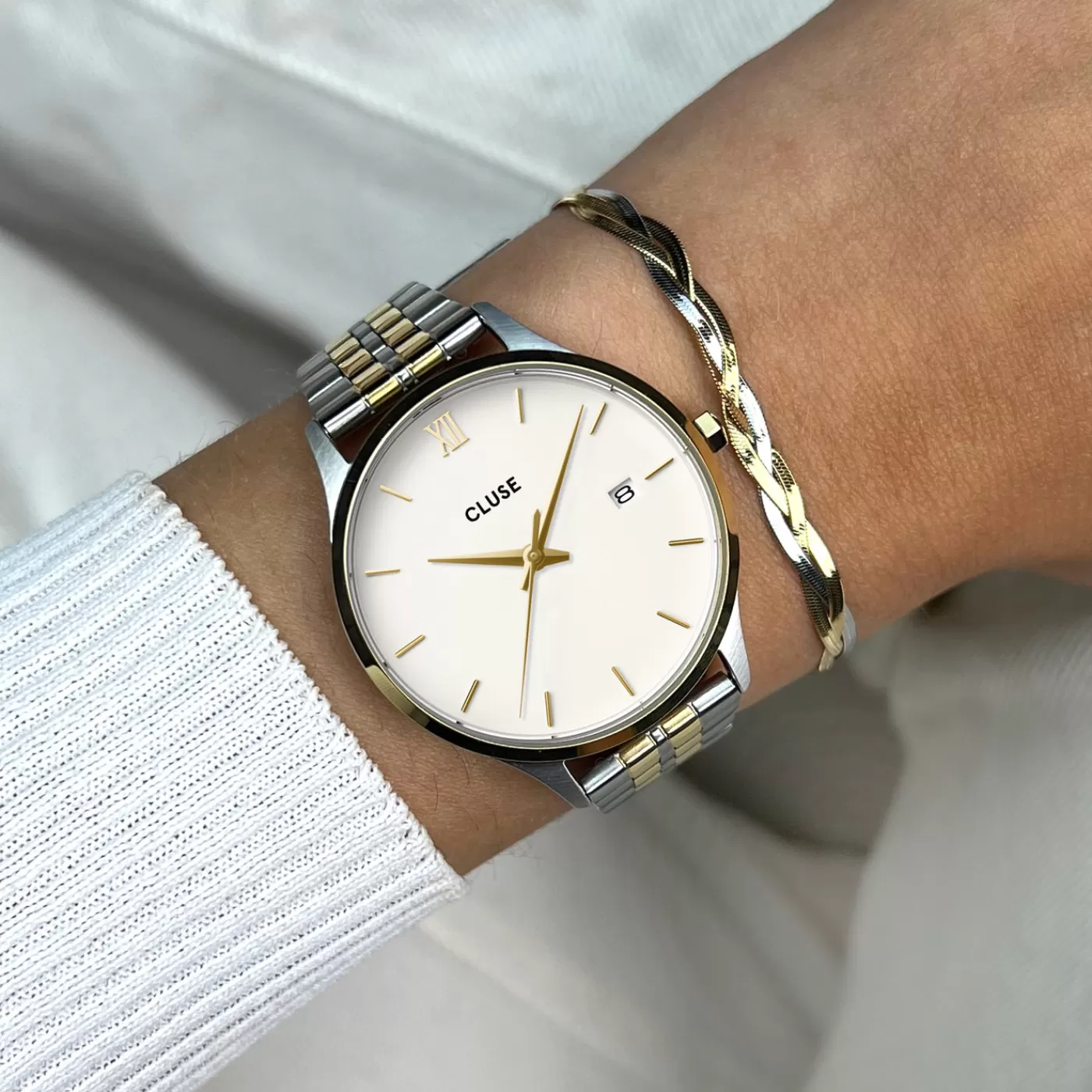 Minuit Date Watch Steel, Coconut Milk, Bicolor>CLUSE Discount