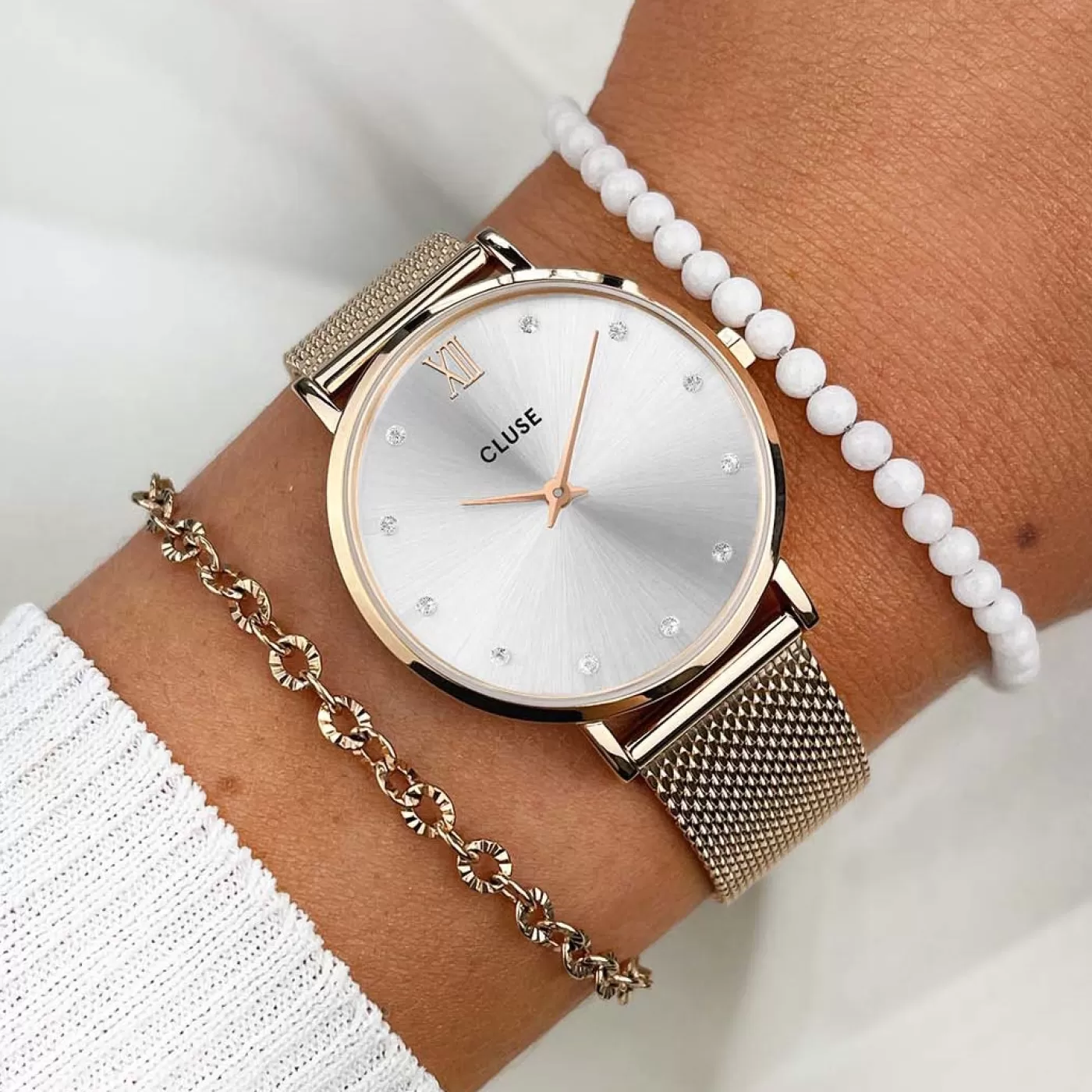 Minuit Mesh Crystals, Silver, Rose Gold Colour>CLUSE Online