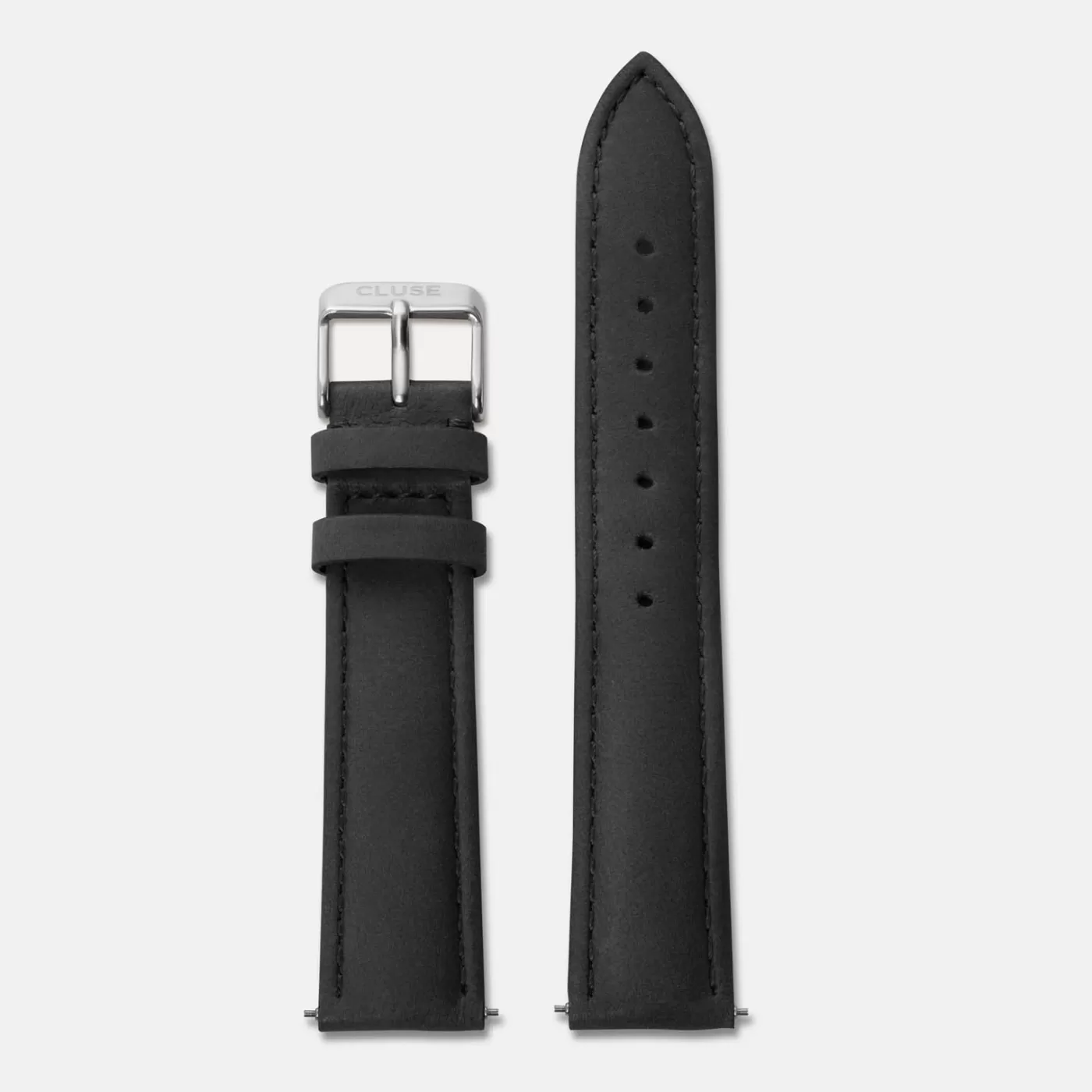 Strap 18 mm Leather Black, Silver Colour>CLUSE Store